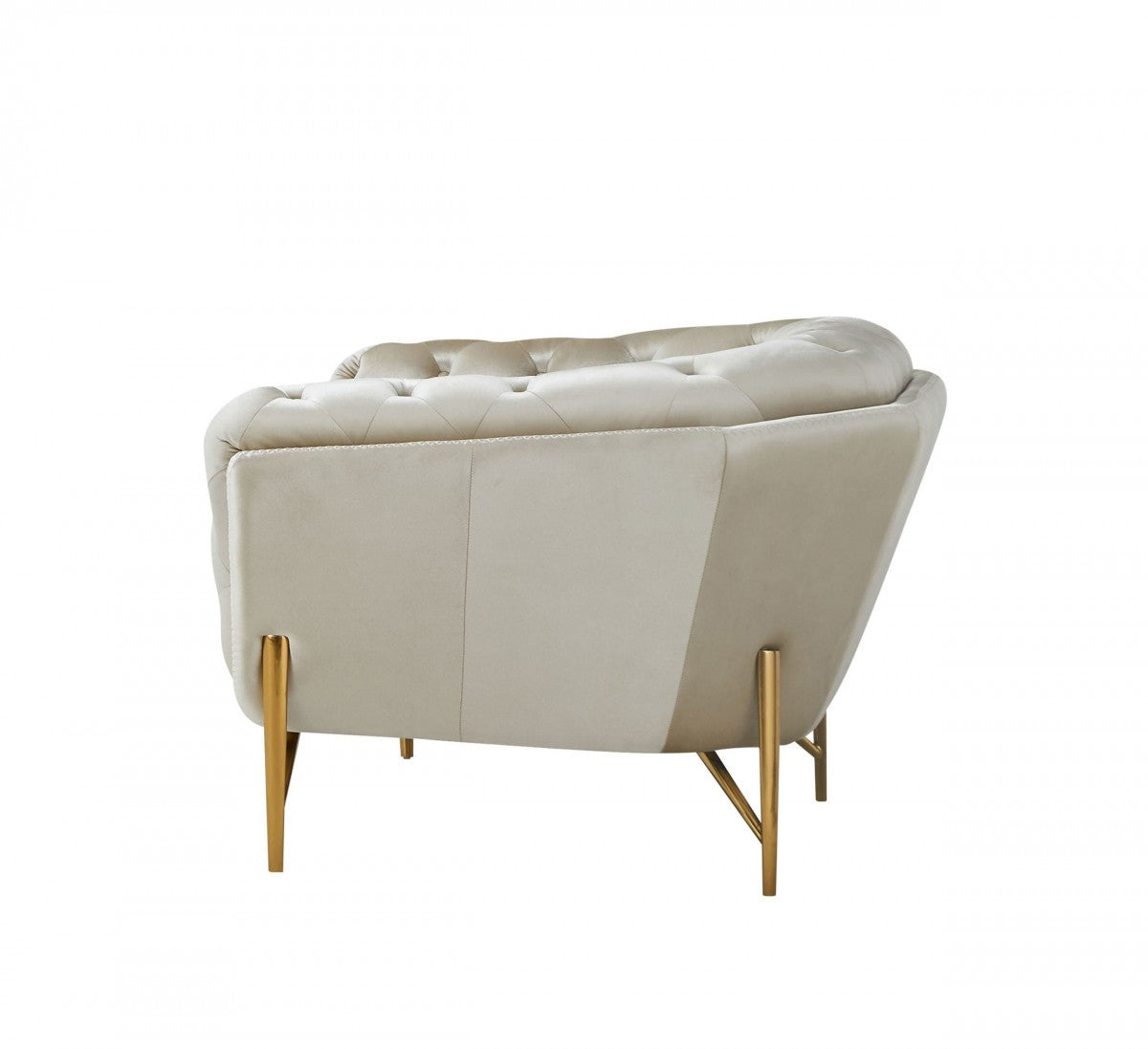 49" Beige And Gold Velvet Tufted Arm Chair