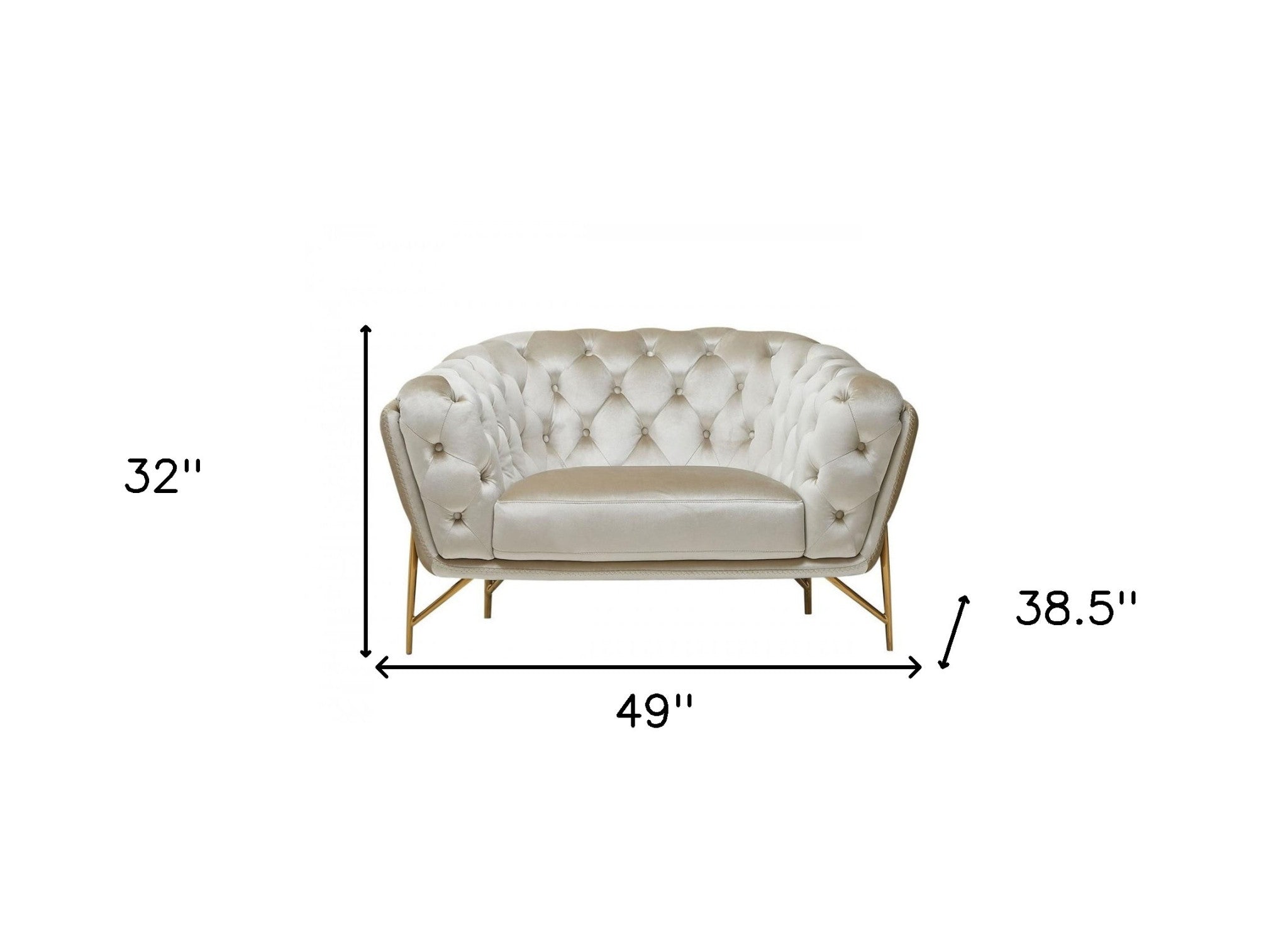 49" Beige And Gold Velvet Tufted Arm Chair