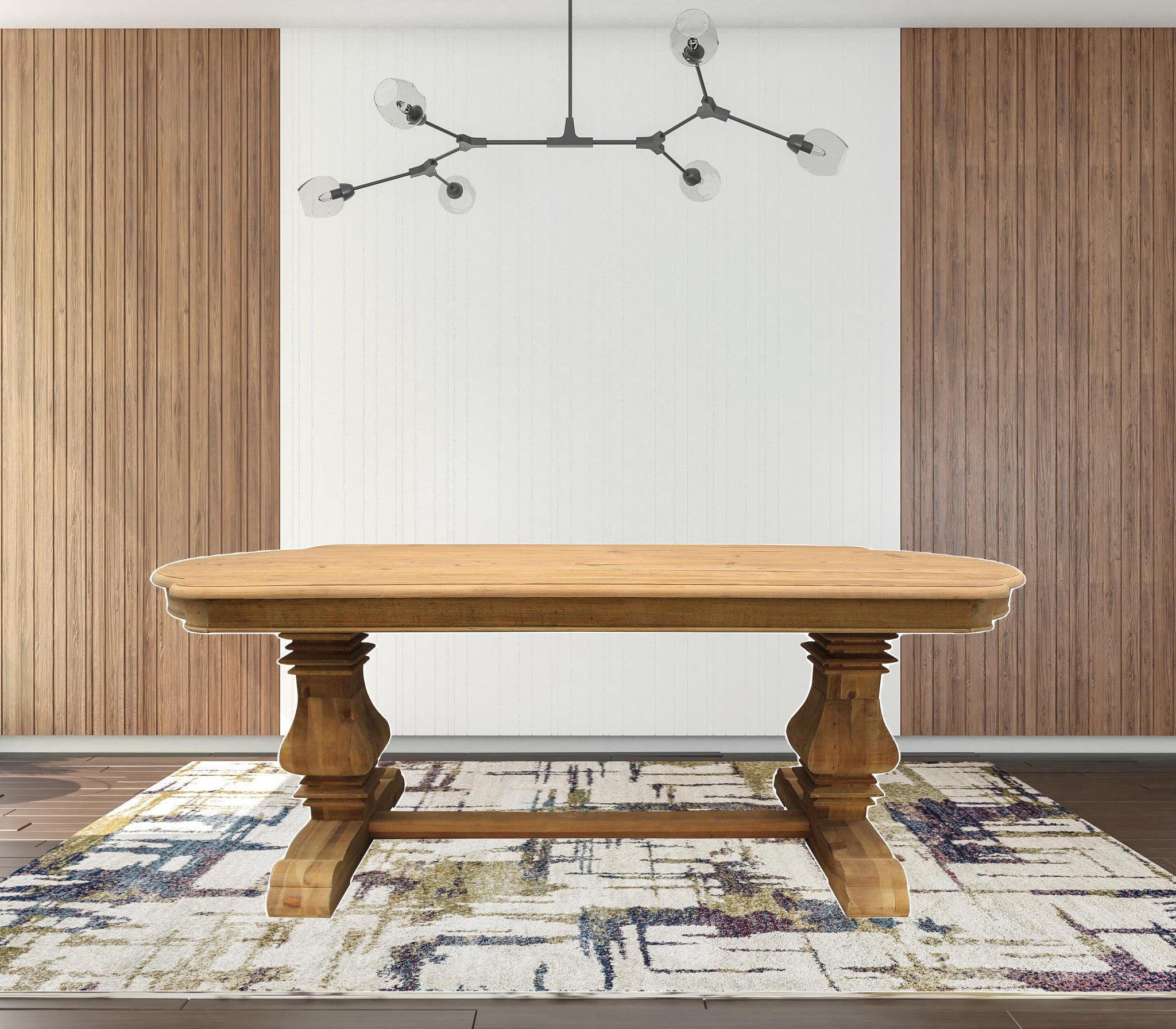 84" Natural Solid Wood Trestle Base Dining Table