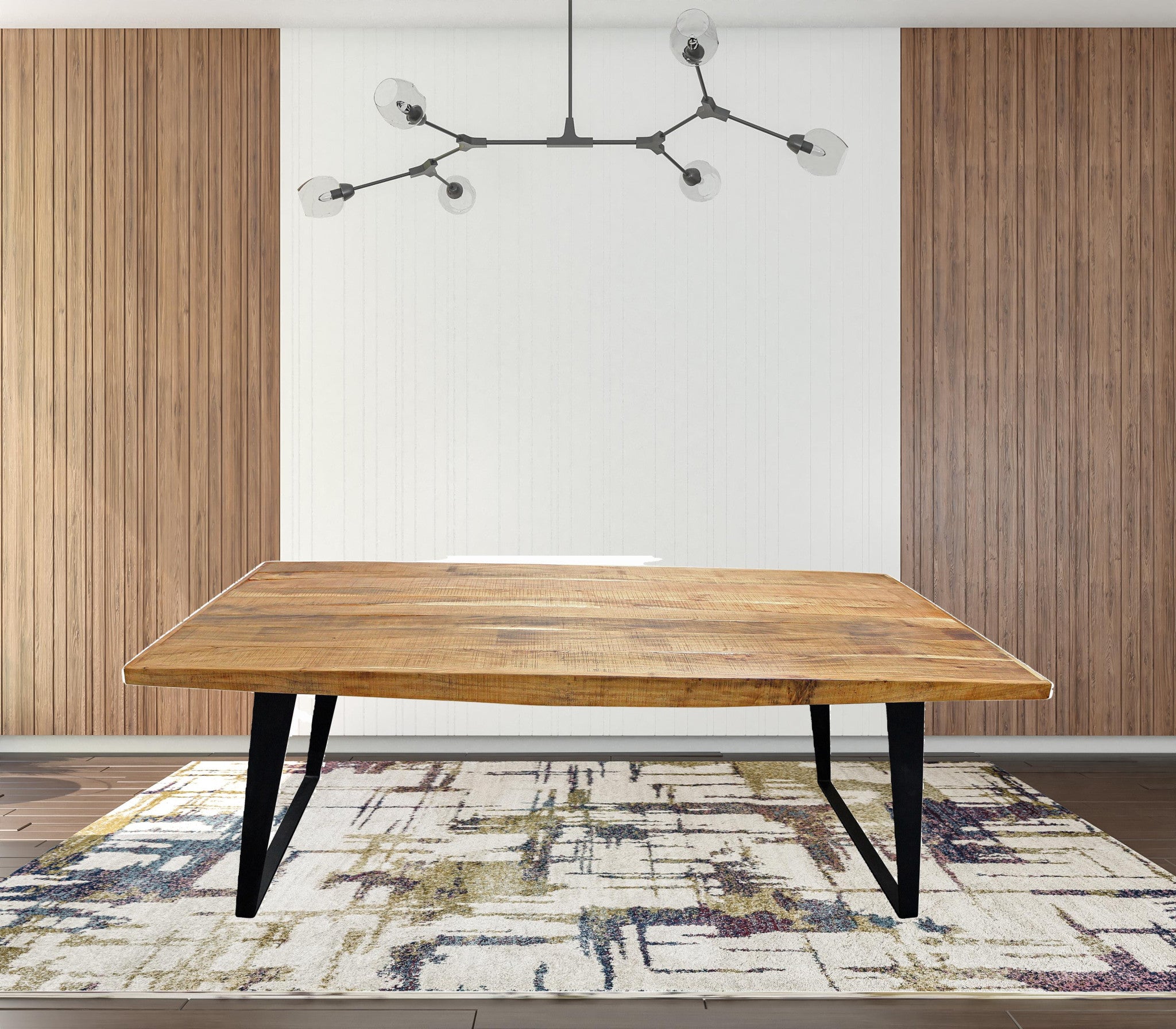 84" Natural And Black Solid Wood And Iron Sled Base Dining Table