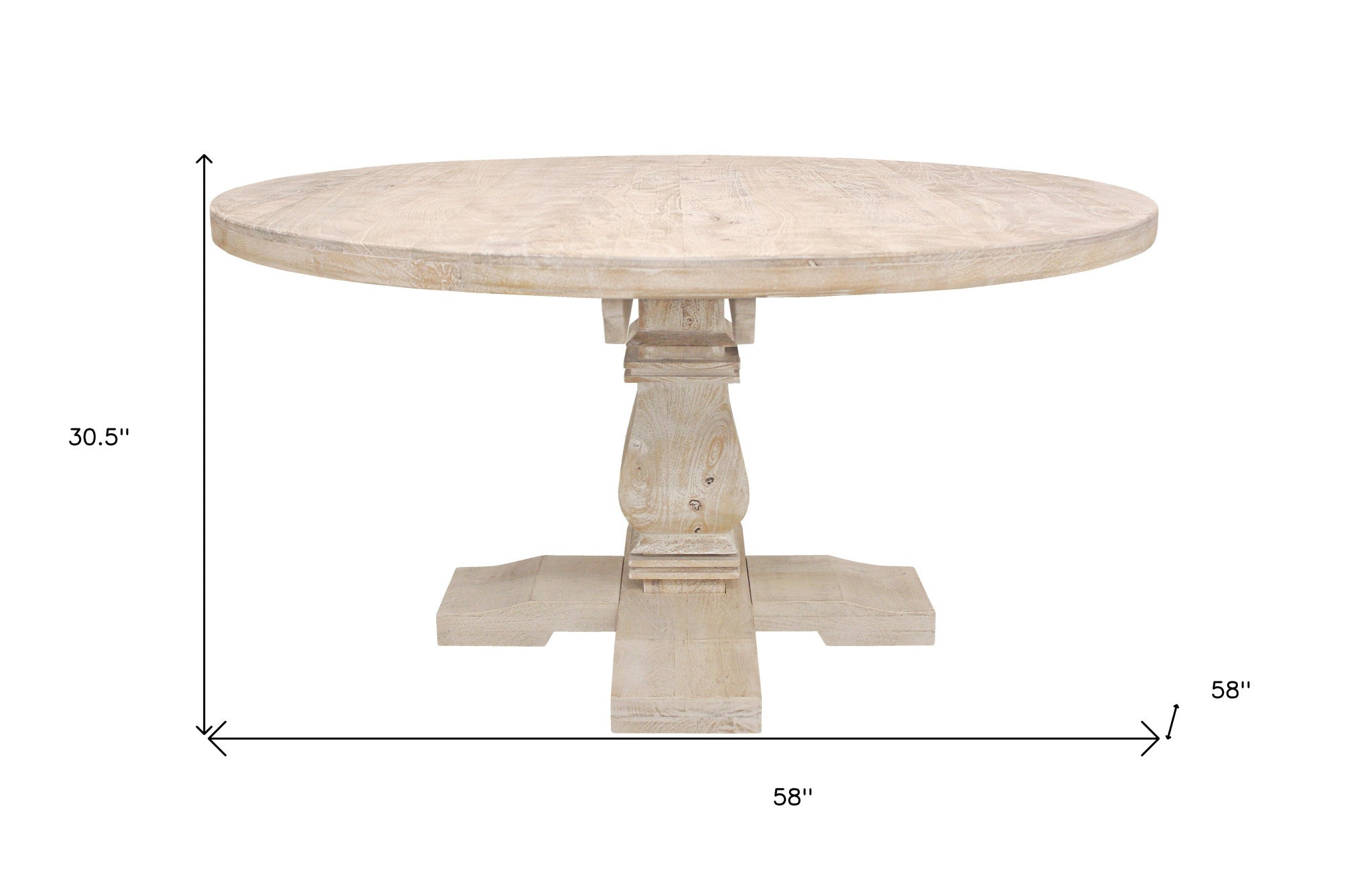 58" Light Brown Rounded Solid Wood Dining Table