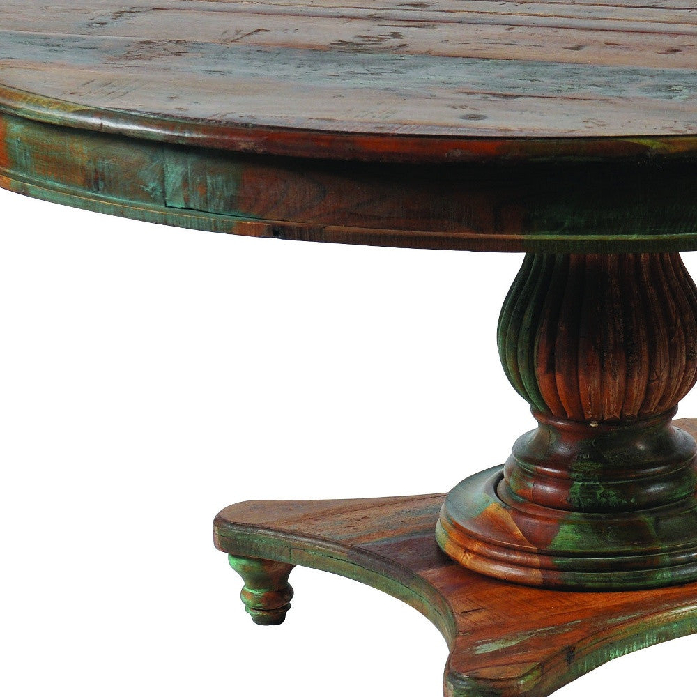 60" Brown Rounded Solid Wood Dining Table