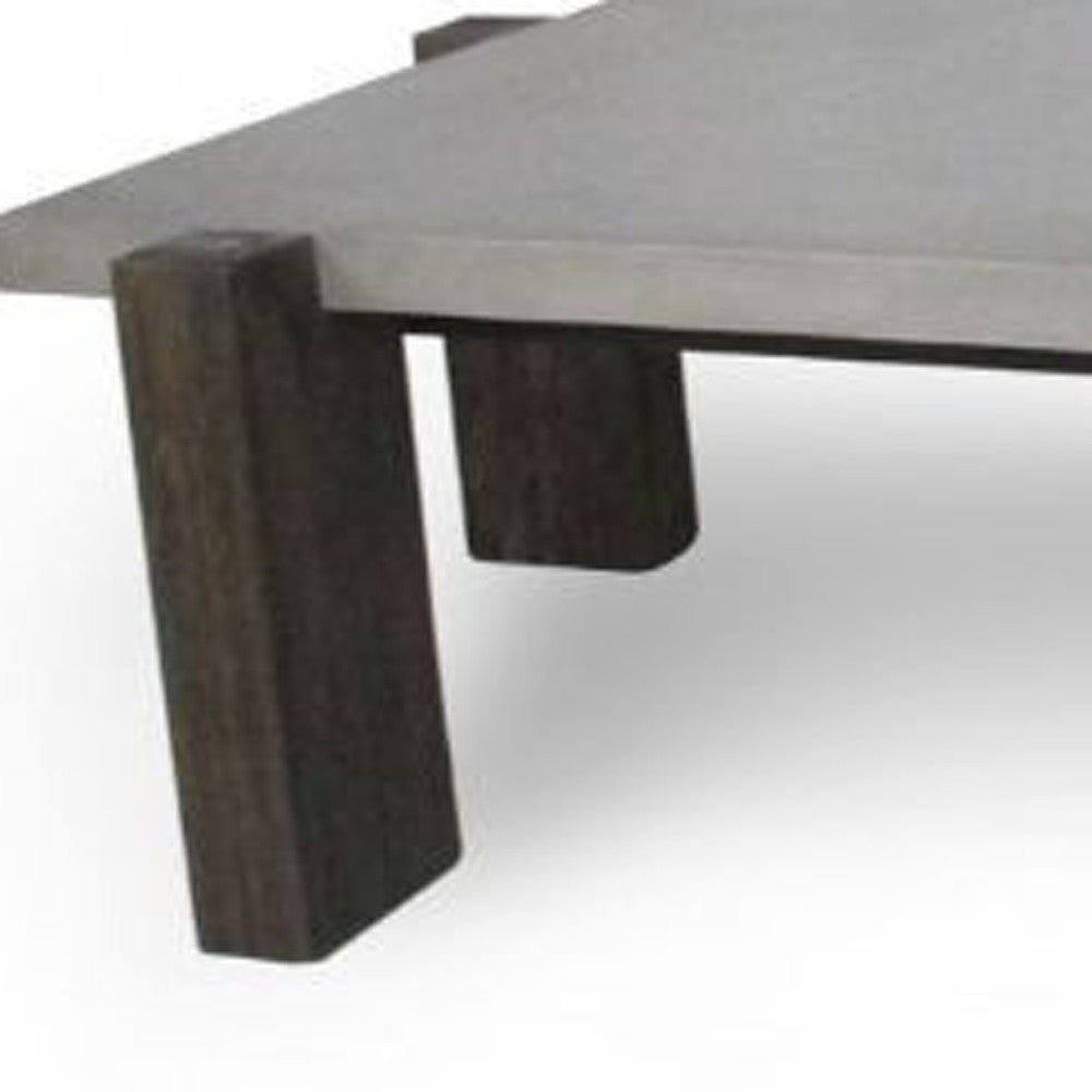 33" Dark Gray and Brown Concrete And Solid Wood Coffee Table