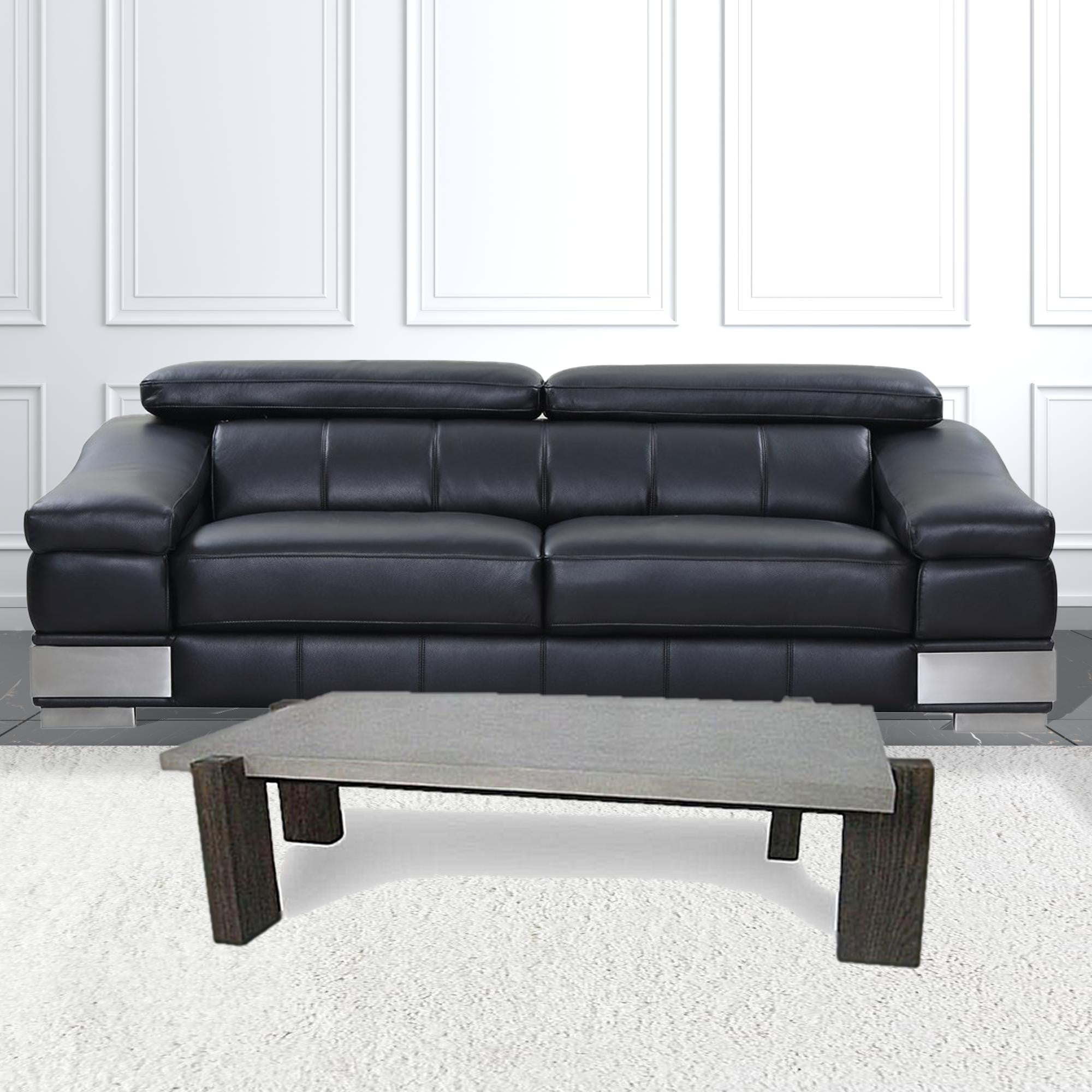 33" Dark Gray and Brown Concrete And Solid Wood Coffee Table