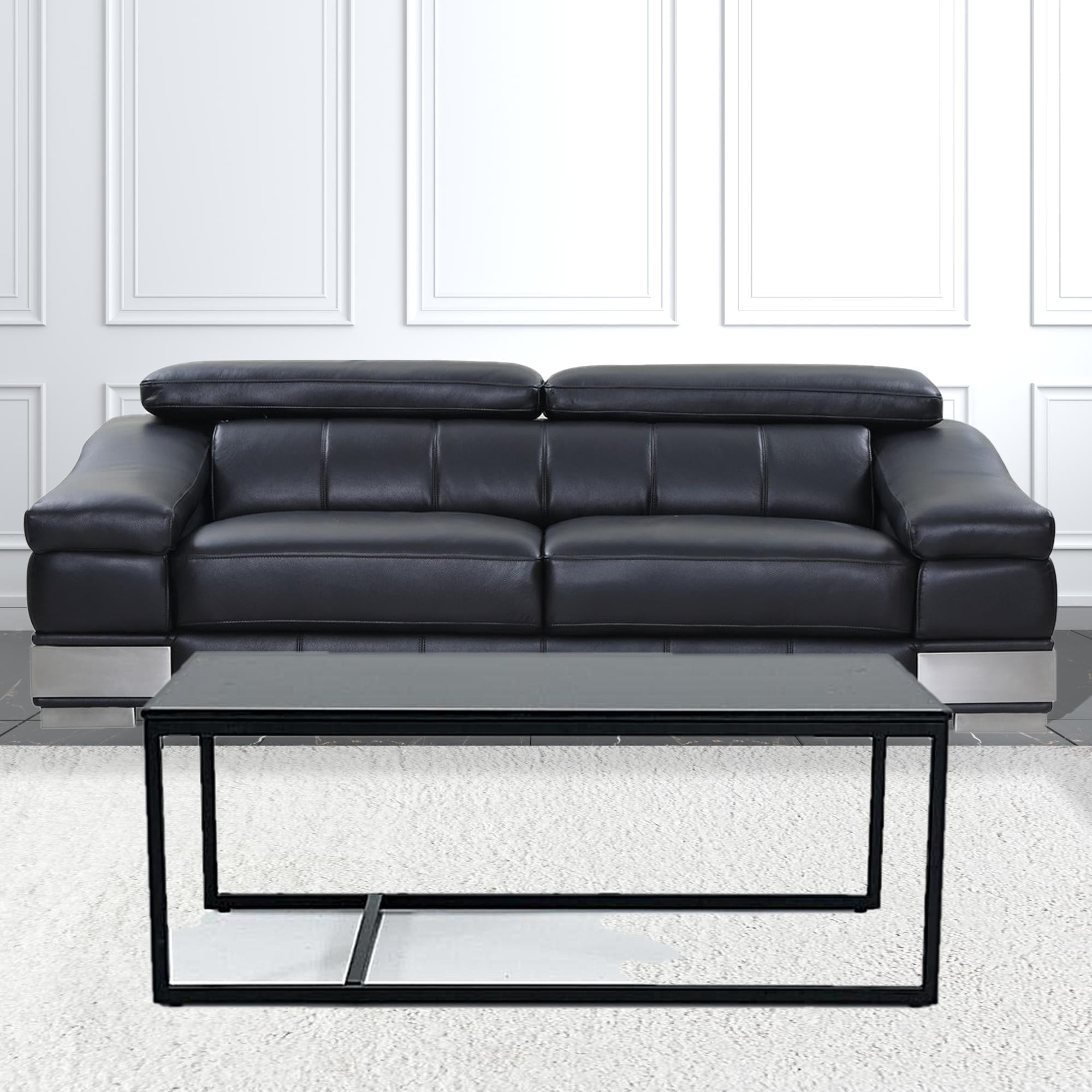 47" Black Faux Marble And Steel Frame Coffee Table