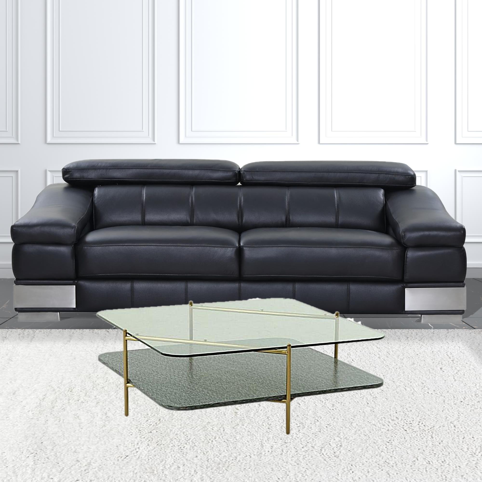 43" Clear and Gold Glass And Steel Square Coffee Table With Shelf