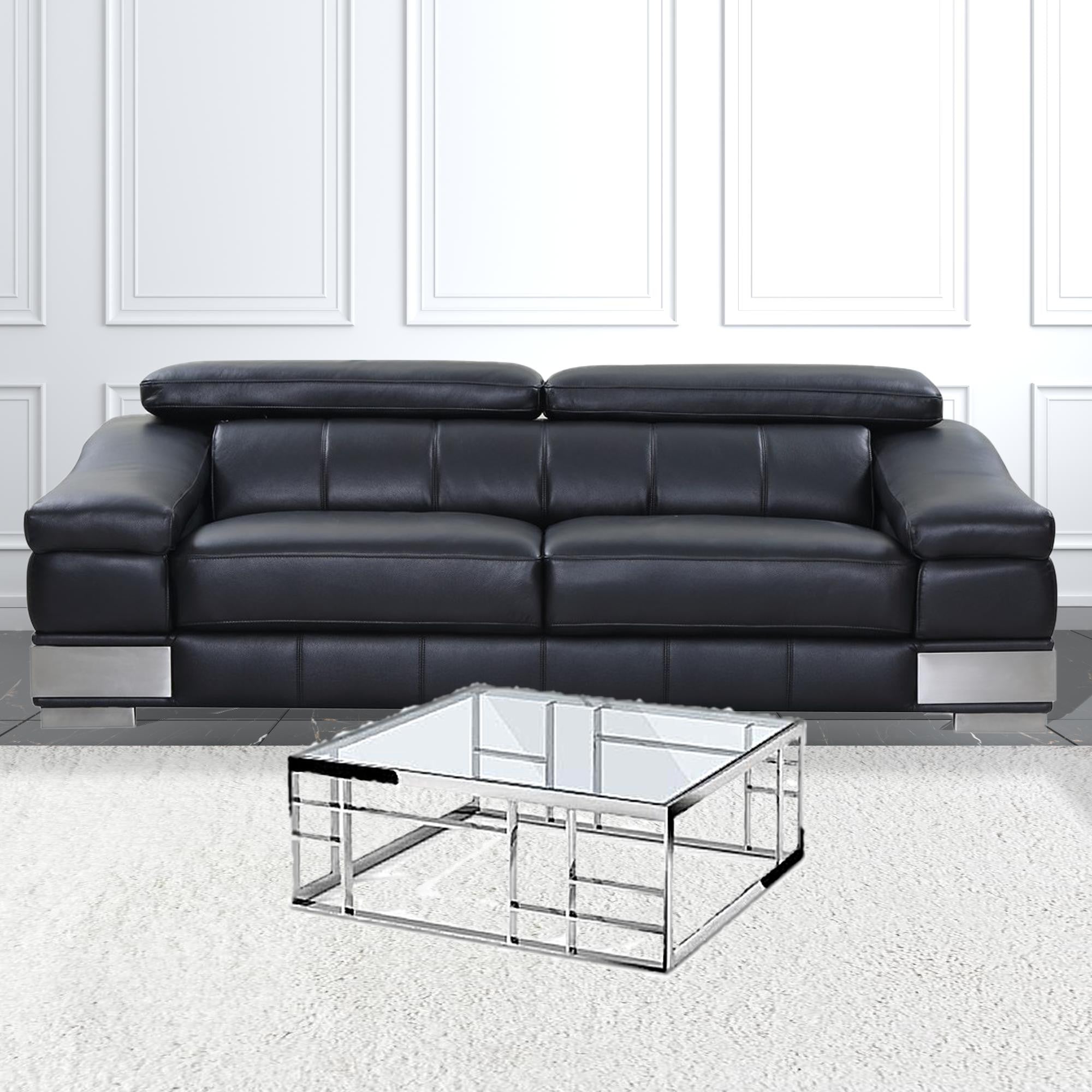 40" Silver And Clear Glass Square Coffee Table