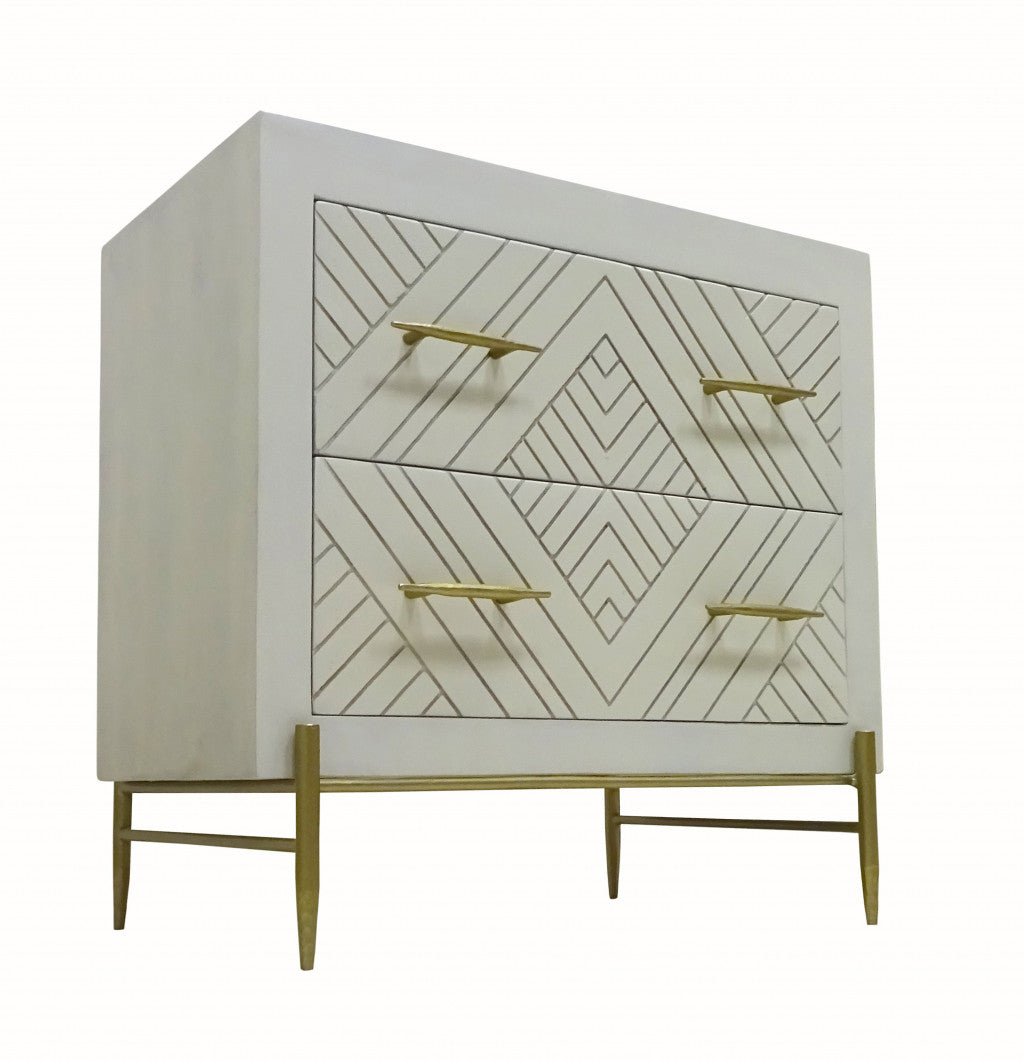 28" White Two Drawer Nightstand