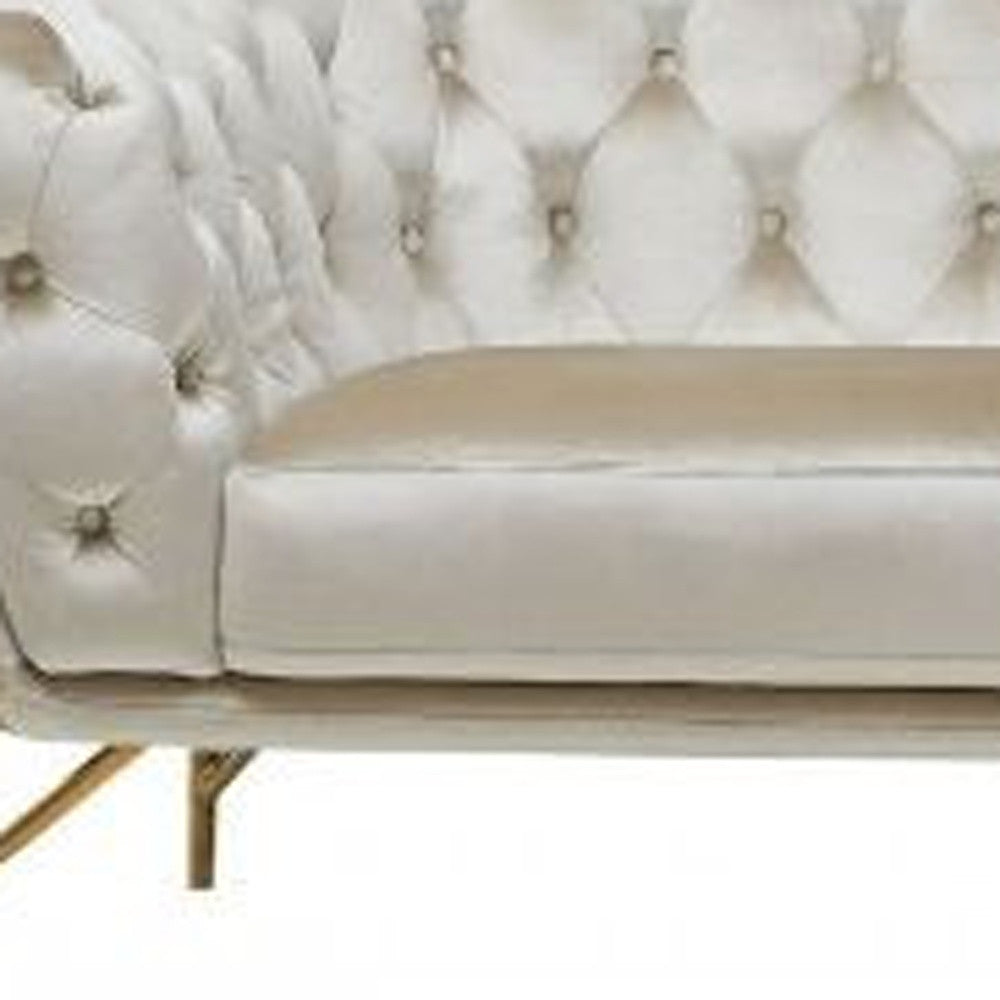 88" Beige Velvet Sofa With Gold Legs