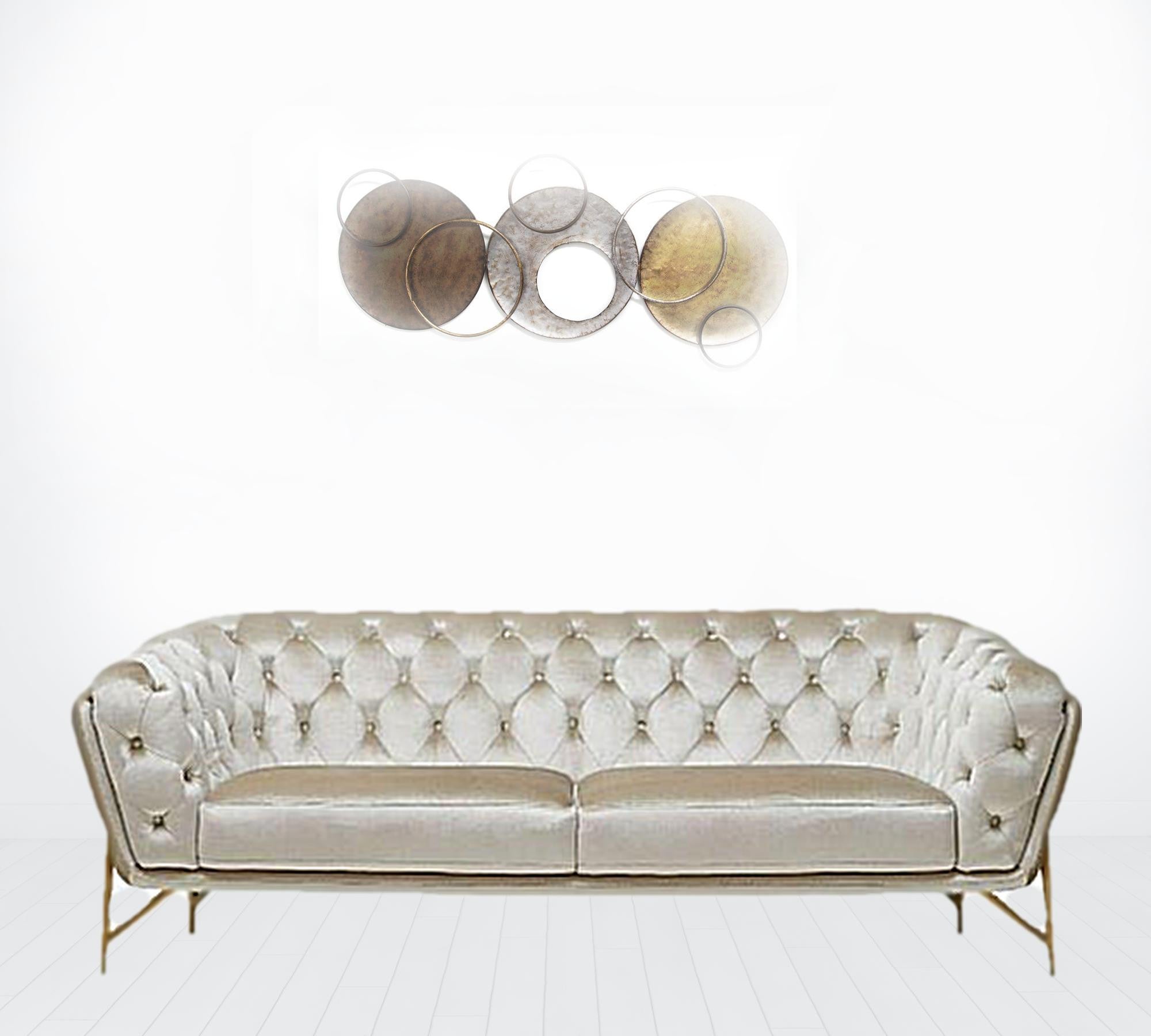 88" Beige Velvet Sofa With Gold Legs