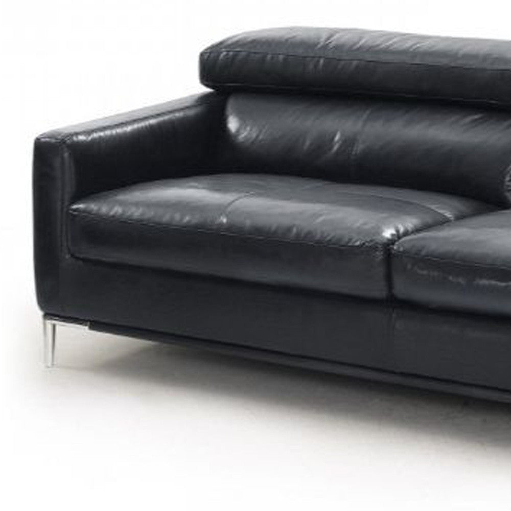 79" Black Silver Genuine Leather Sofa