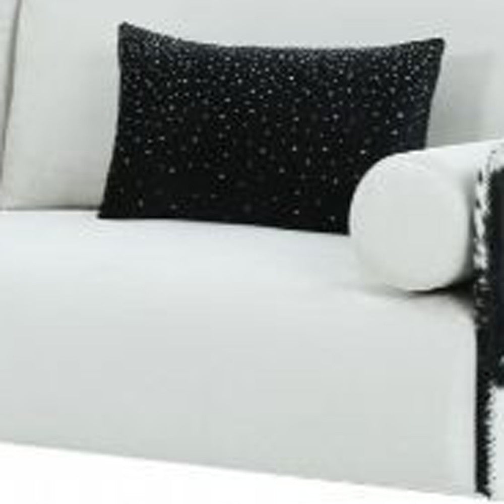 89" White Faux Cowhide and Silver Sofa
