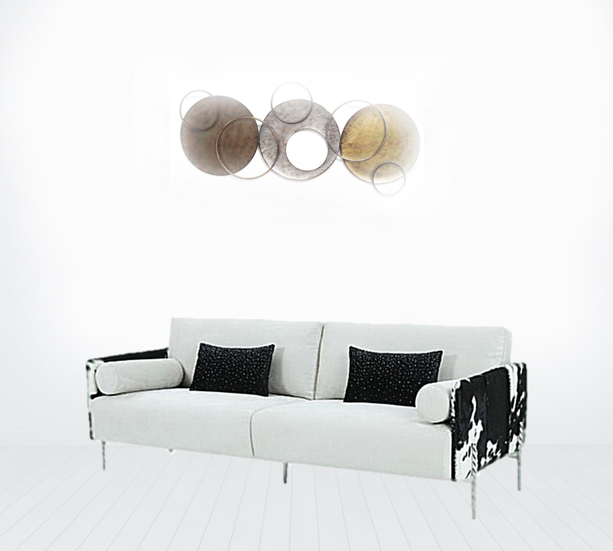 89" White Sofa And Toss Pillows With Silver Legs