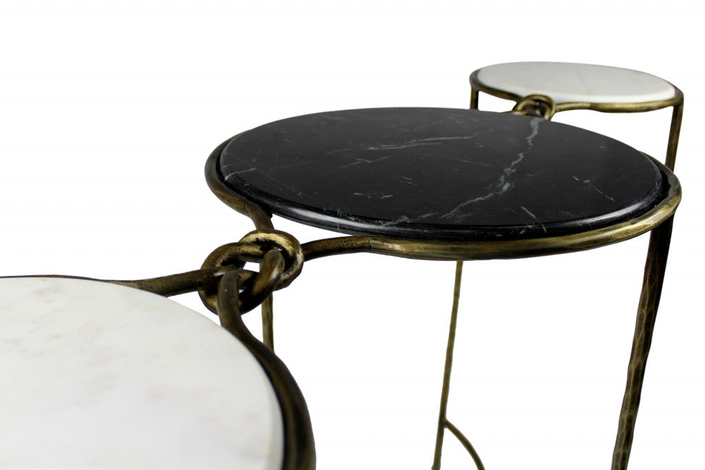 50" Black and White and Gold Genuine Marble Free Form Frame Console Table