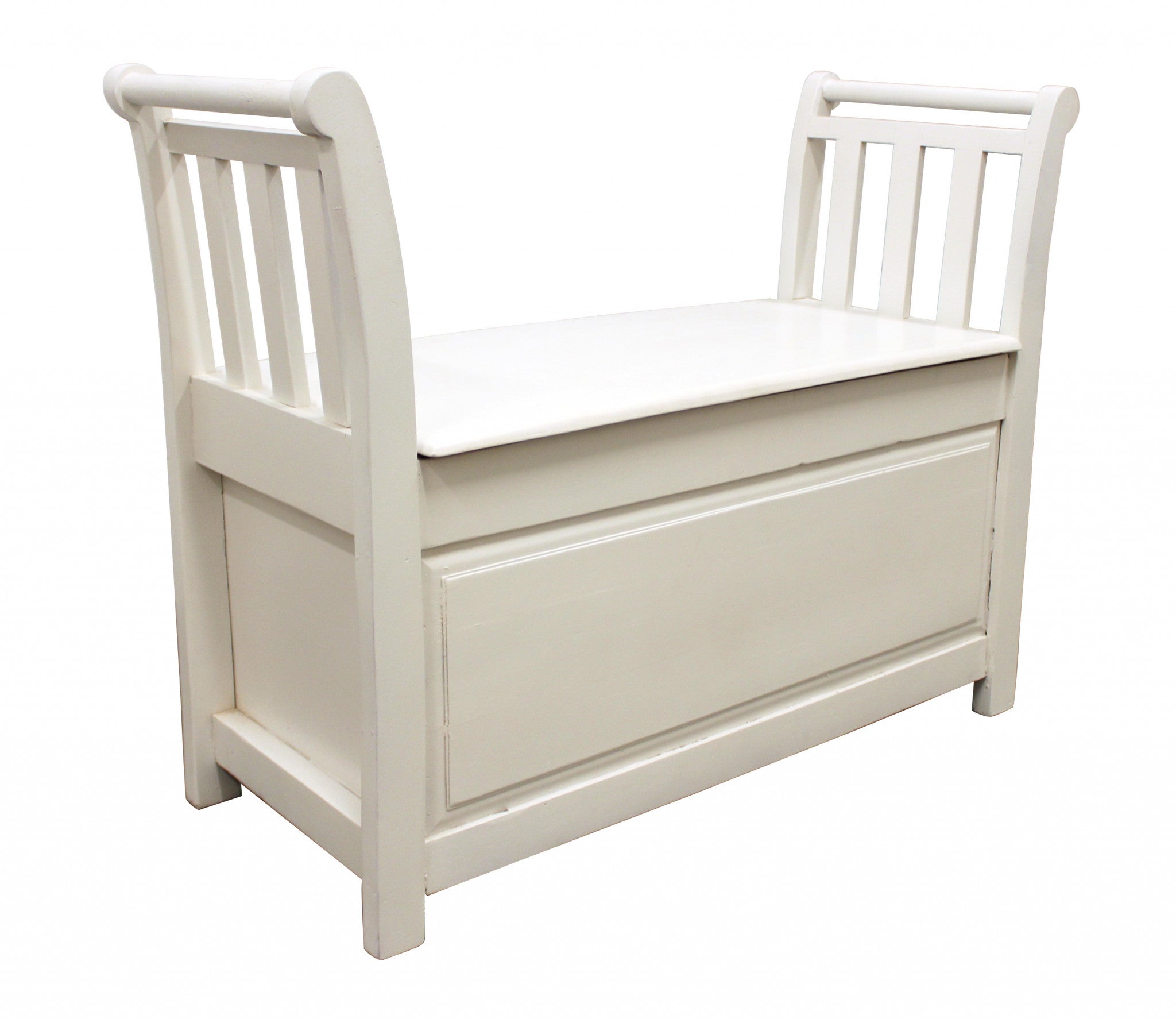38" White Solid Wood Entryway Bench With Flip Top and High Sides