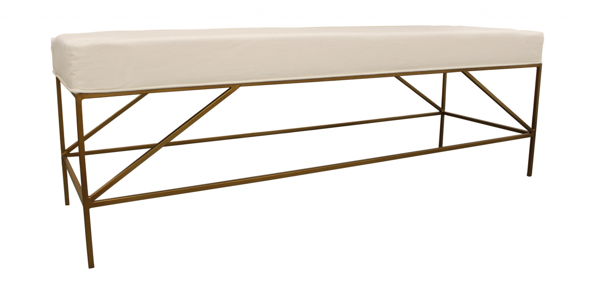 58" Ivory And Gold 100% Linen Upholstered Entryway Bench