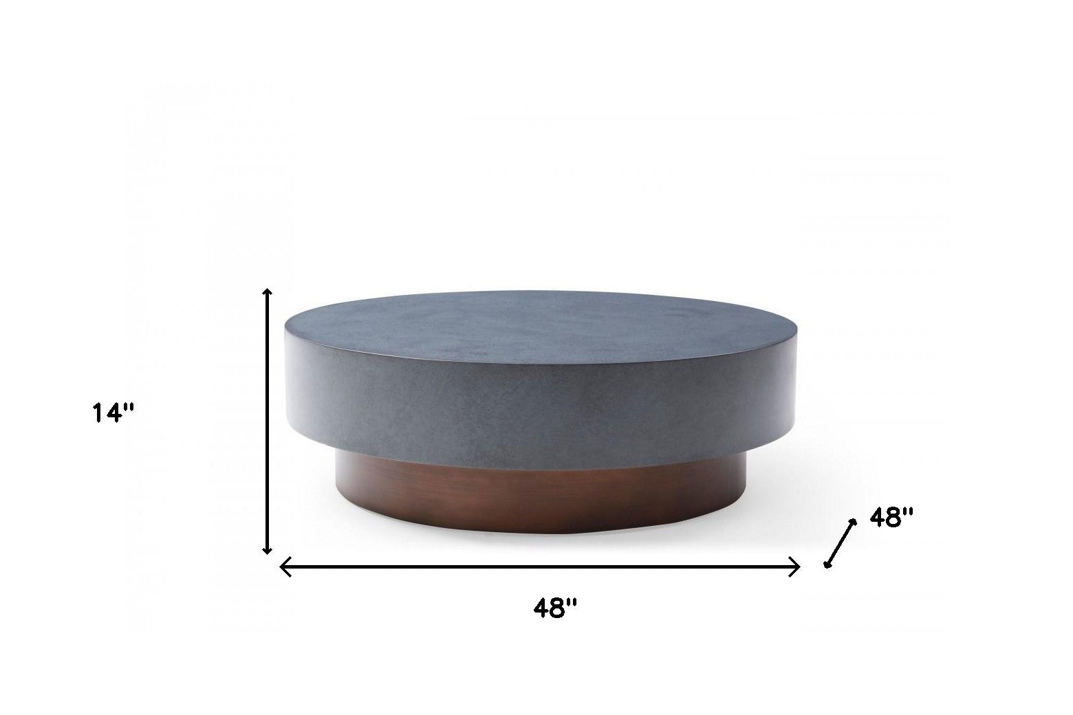 48" Antique Copper And Grey Steel Round Coffee Table