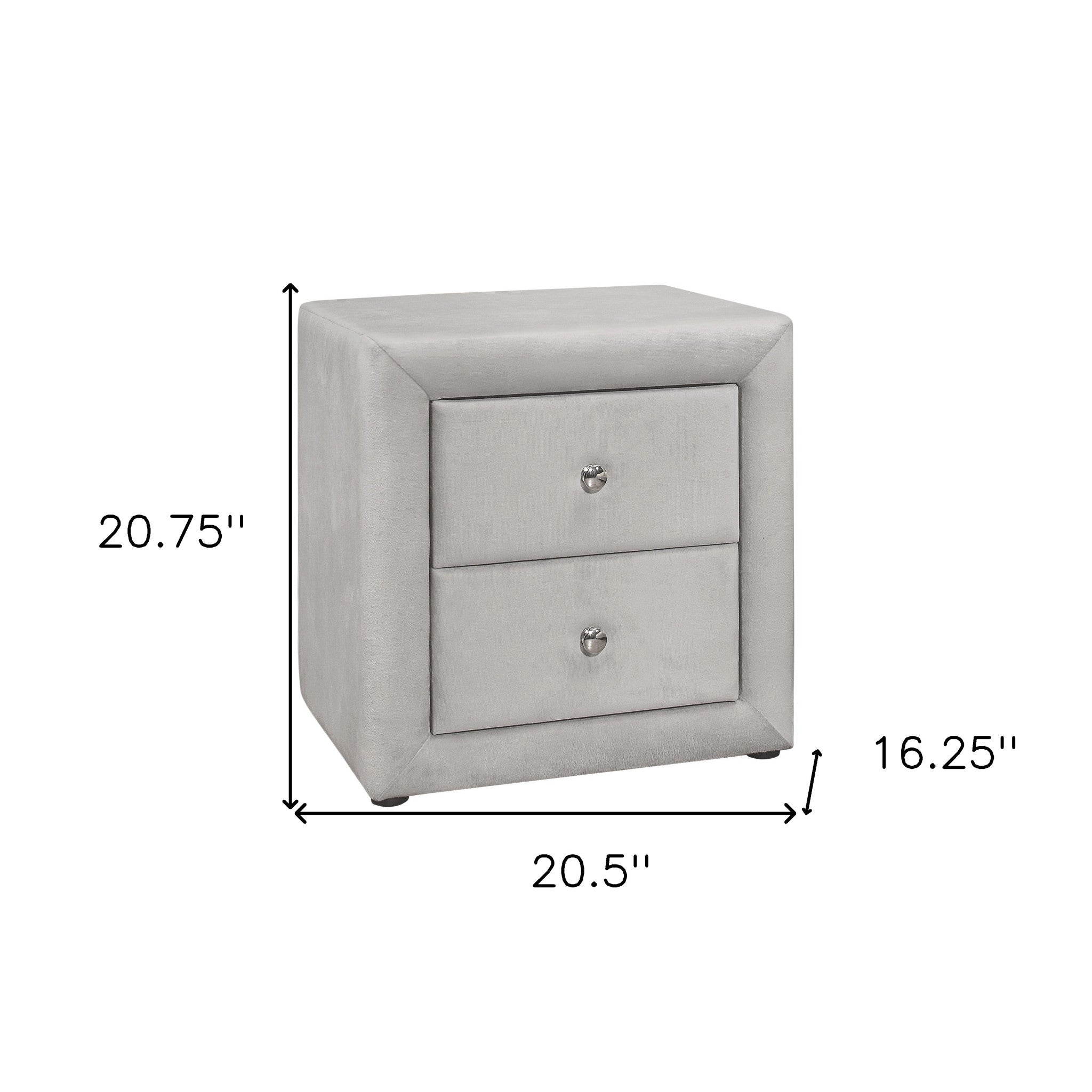 21" Light Gray Velvet Two Drawer Nightstand