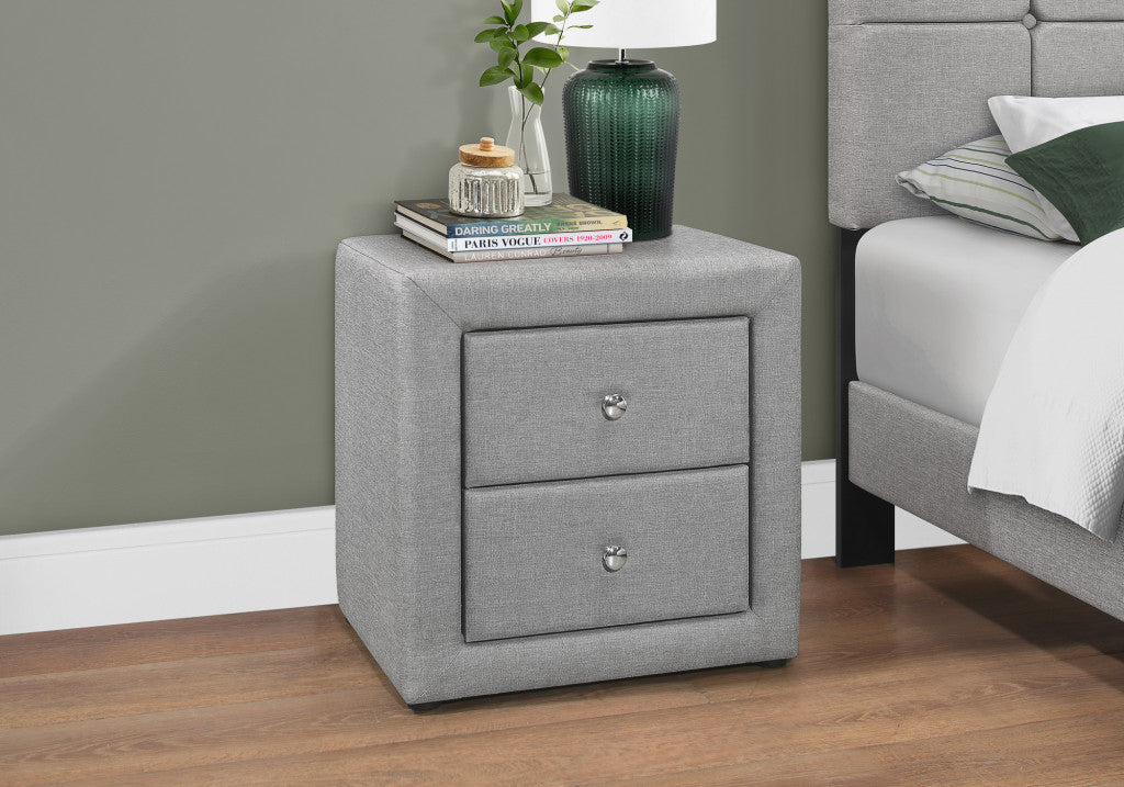 21" Gray Linen Blend Two Drawer Nightstand