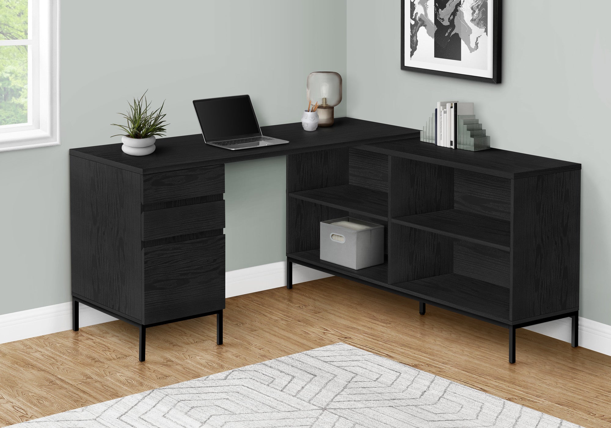 60" Black L Shape Computer Desk