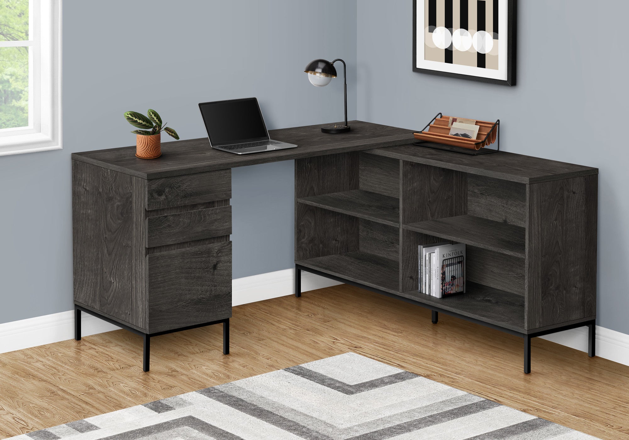 60" Gray and Black L Shape Computer Desk
