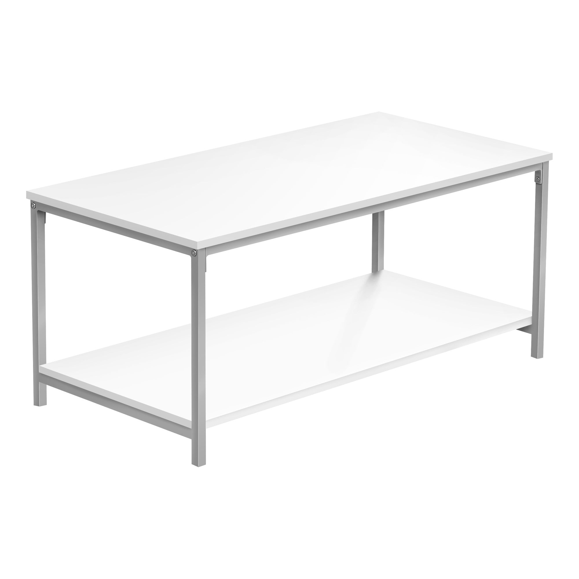 40" White And Silver Rectangular Coffee Table