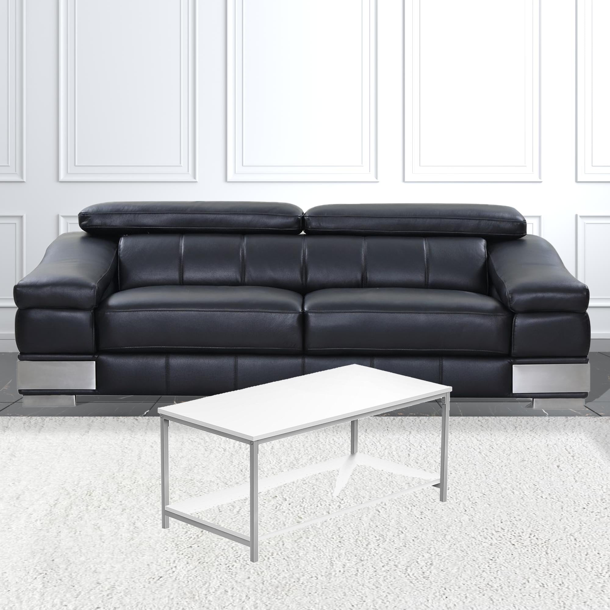 40" White And Silver Rectangular Coffee Table