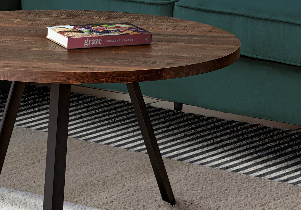 36" Brown And Black Round Coffee Table