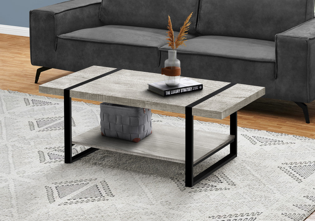 47" Gray And Black Coffee Table With Shelf