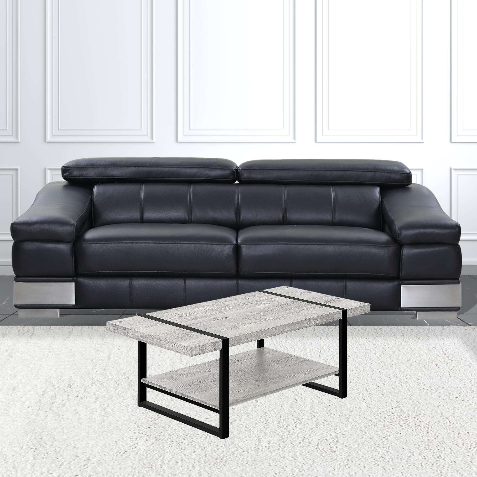 47" Gray And Black Coffee Table With Shelf