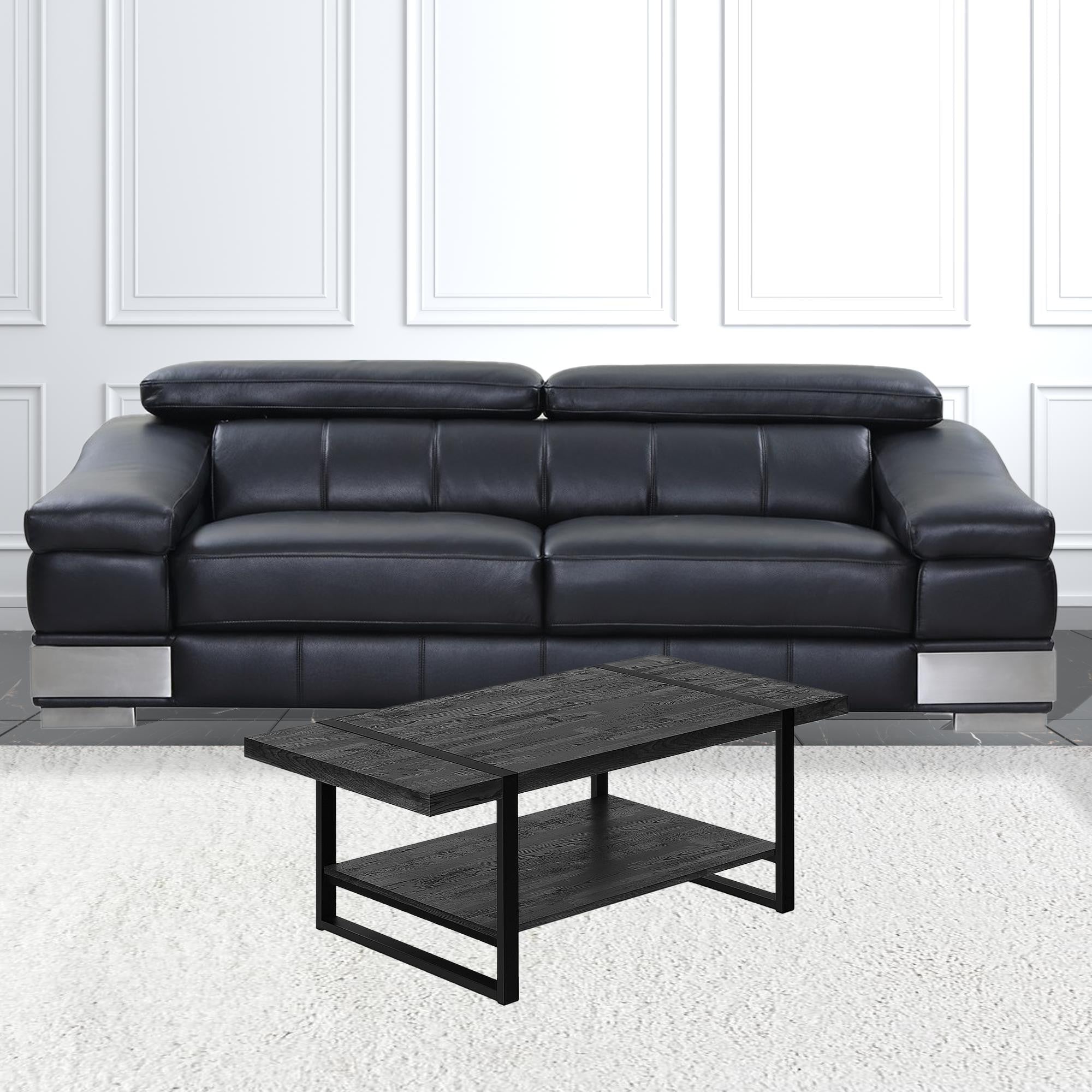 47" Black Coffee Table With Shelf