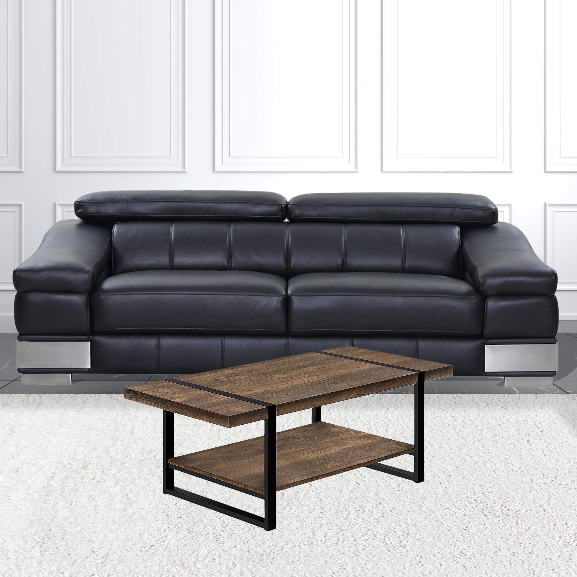 47" Brown And Black Wood Coffee Table With Shelf