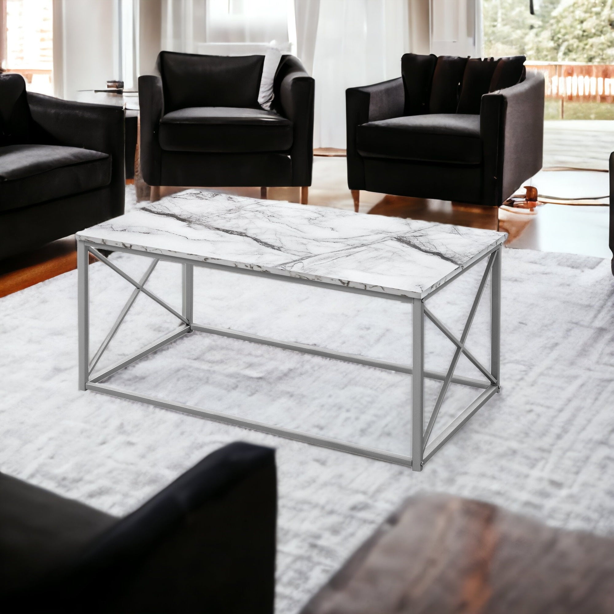 Set of Three 42" White Metal Coffee Table