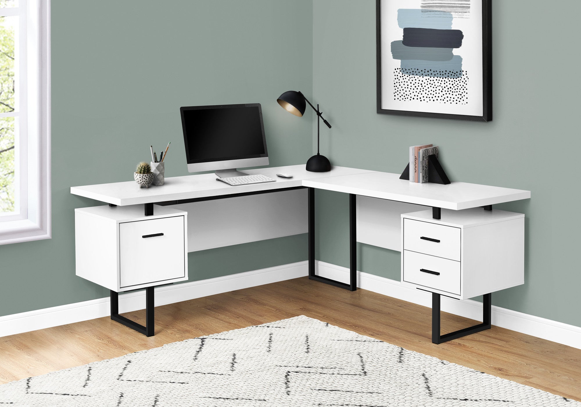 71" White and Black L Shape Computer Desk