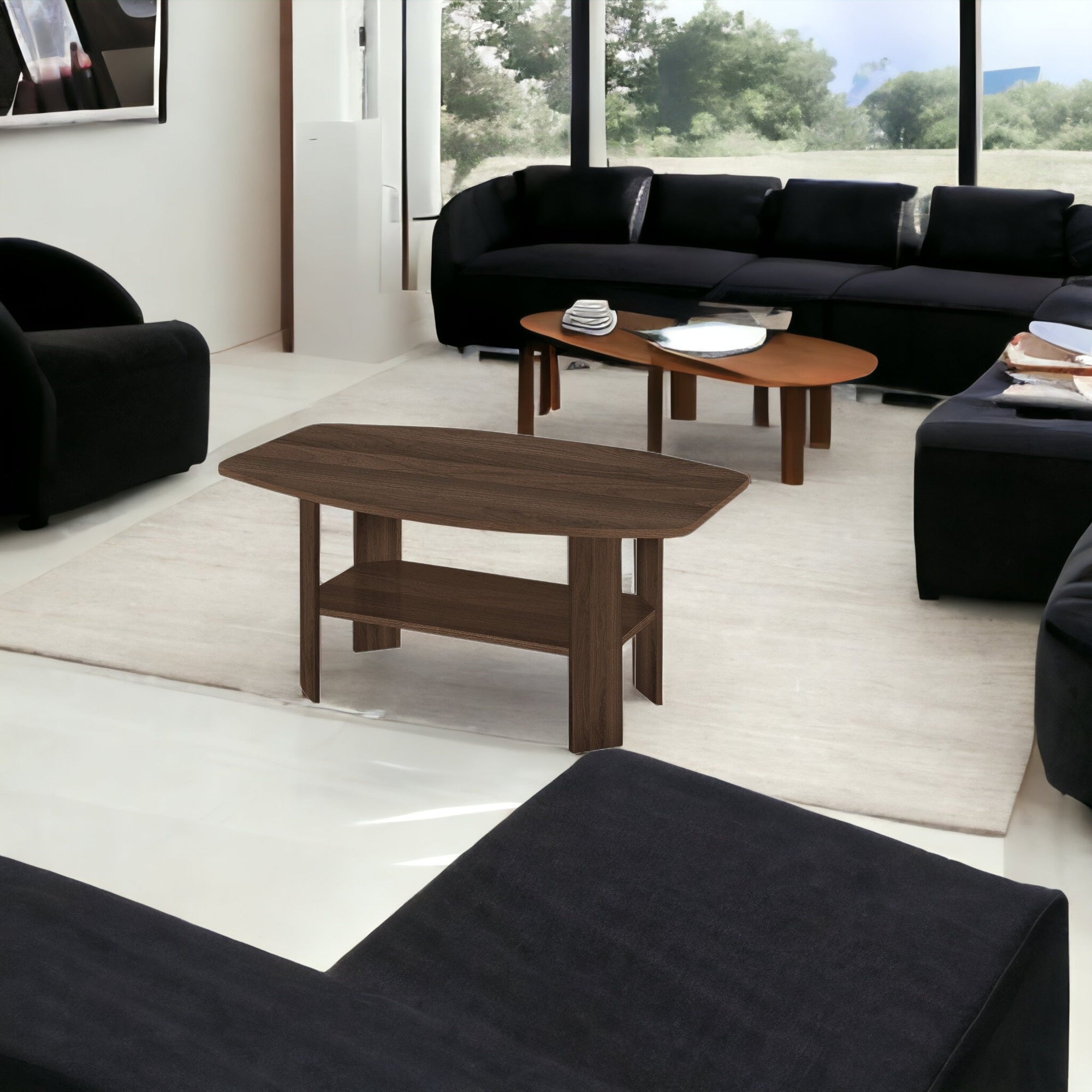 Set of Three 36" Espresso Coffee Table With Three Shelves