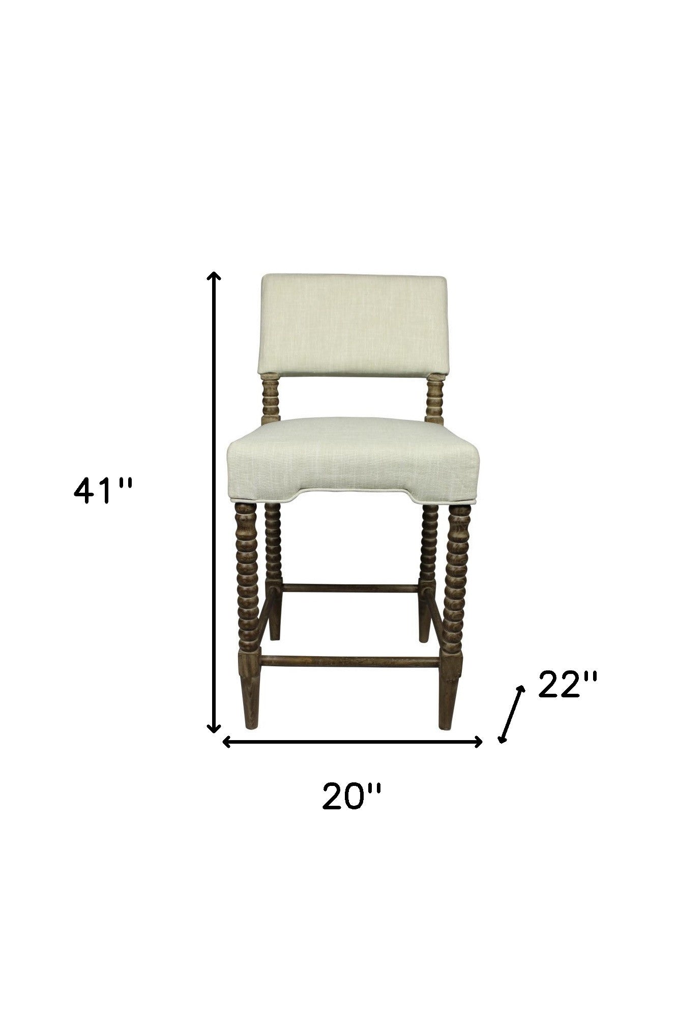 26 " Off White And Brown Solid and Manufactured Wood Counter Height Bar Chair