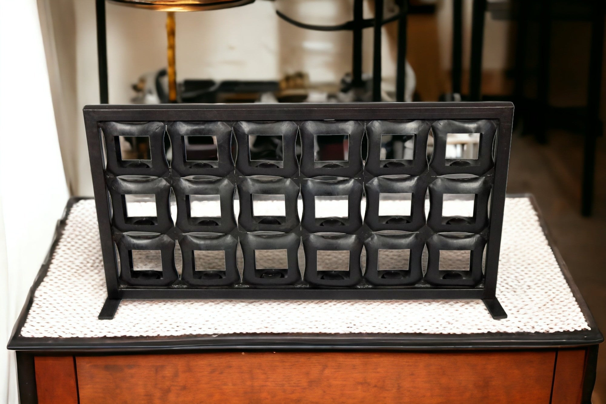 23" Black Iron Geometric Floor Tealight Candle Holder