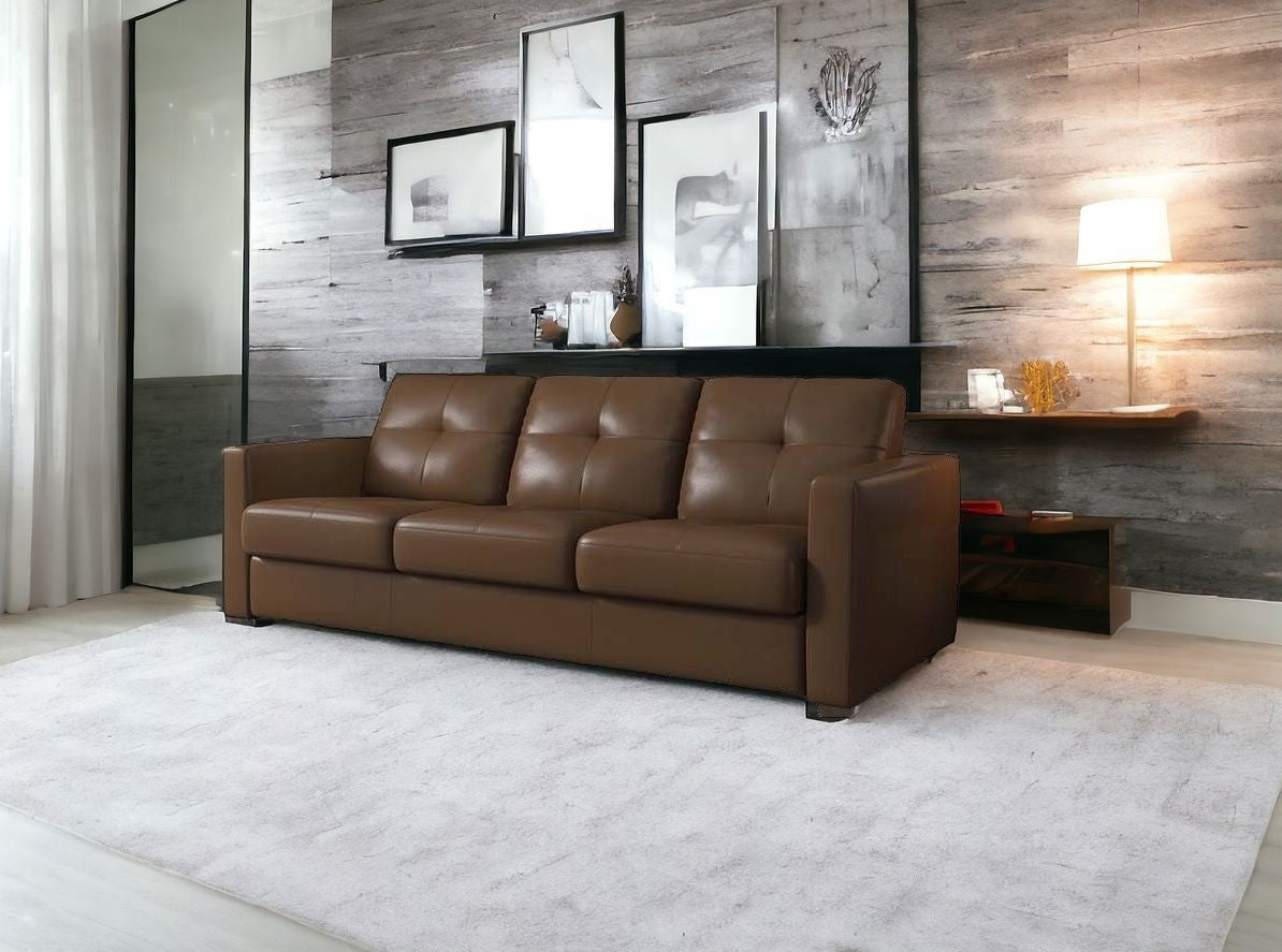 81" Brown Leather And Black Sleeper Sofa