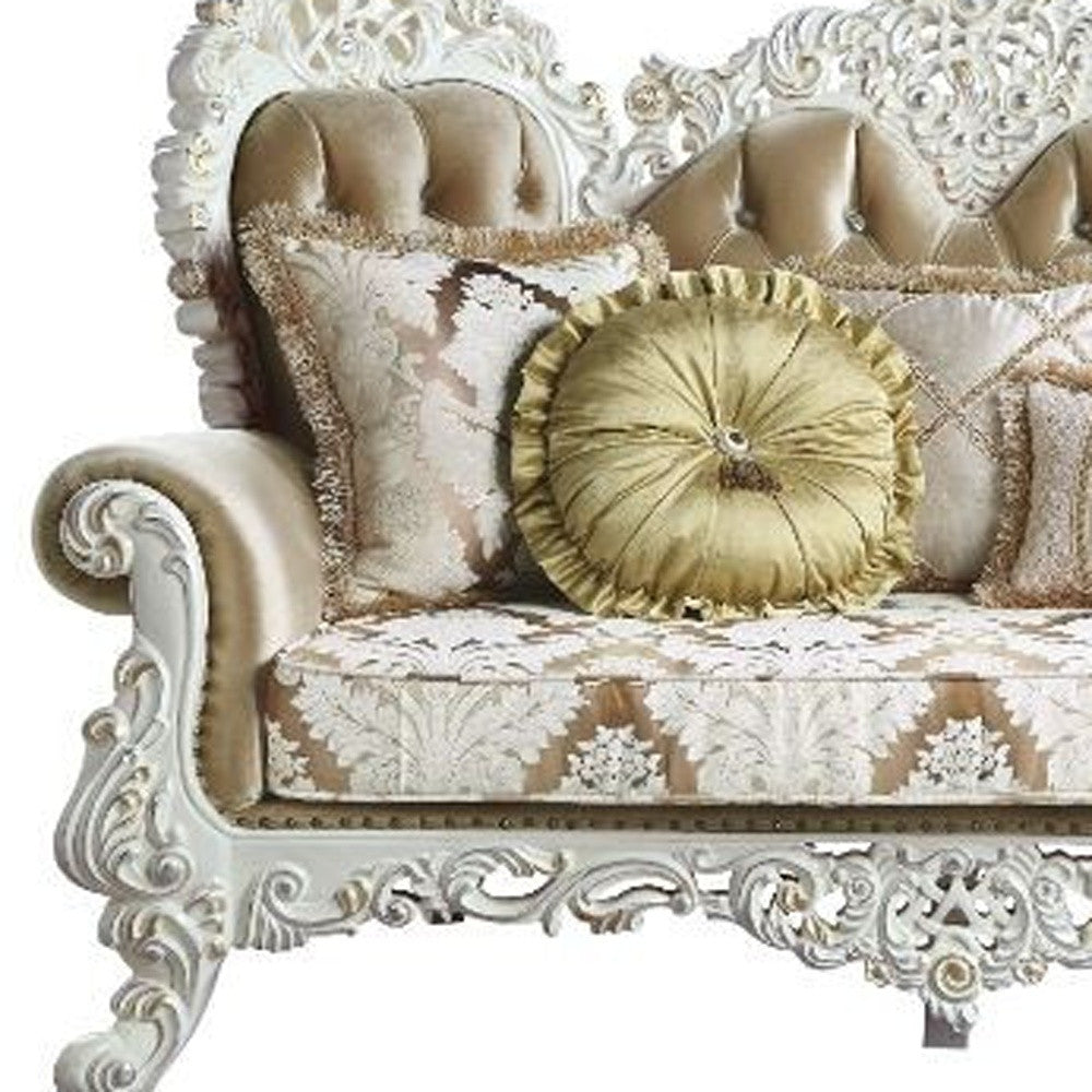 78" Brown And White Loveseat and Toss Pillows