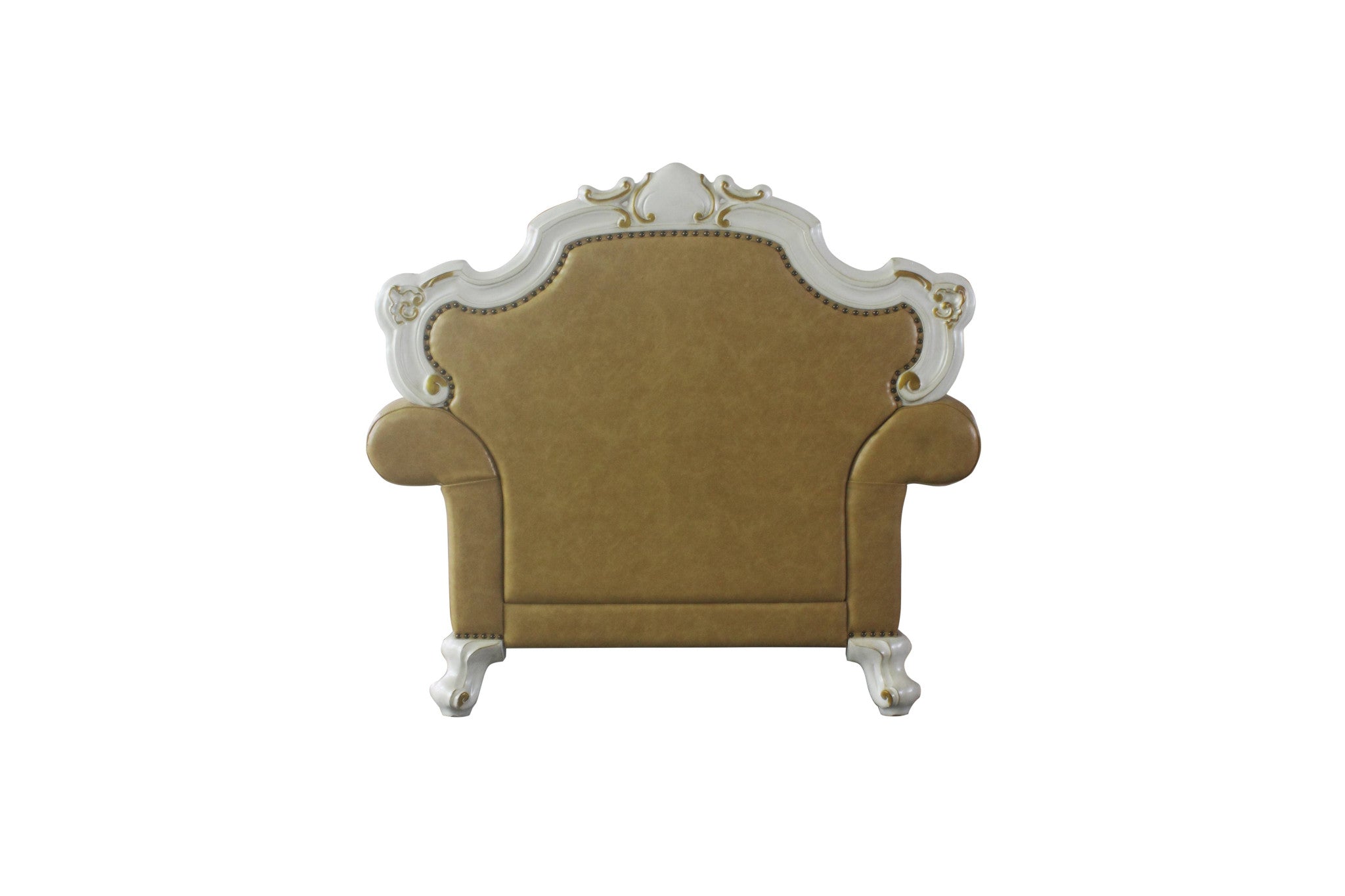 50" Beige and Pearl Faux Leather Tufted Arm Chair