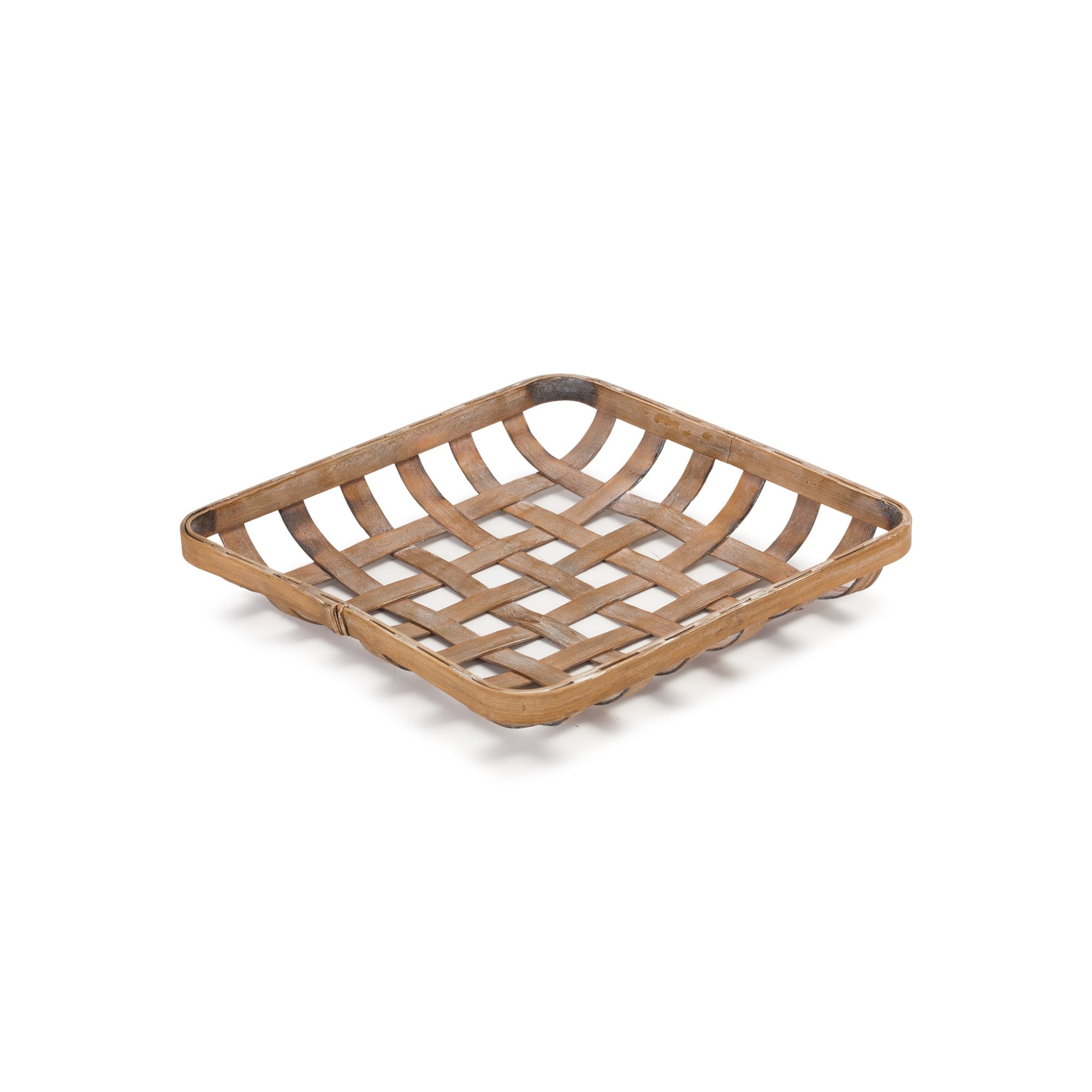 Set Of Two Brown Square Bamboo Basket Trays