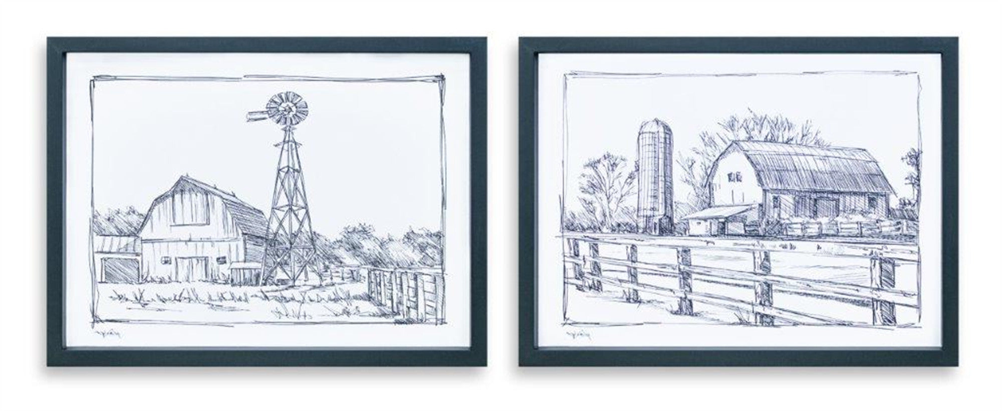 Set of Two Black And White Framed Art