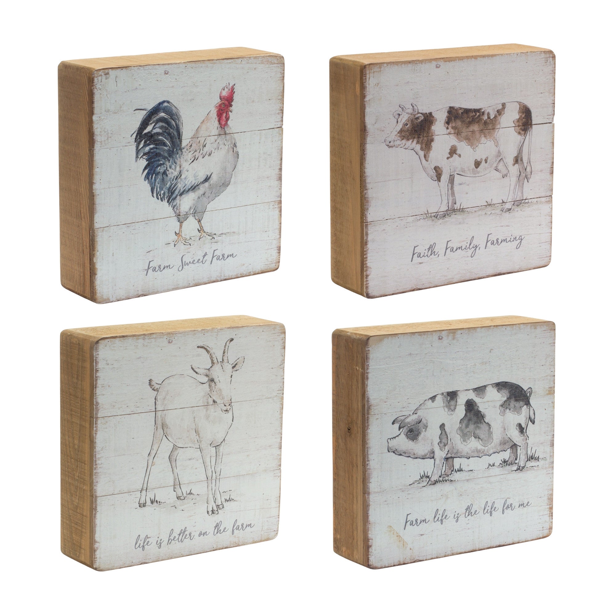 Set Of Four White Solid Wood Farm Animals Wall Decor