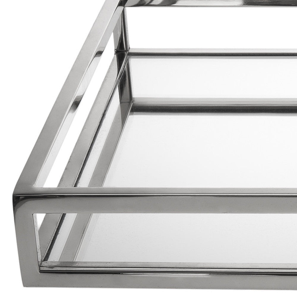 14" White and Silver Square Metal Serving Tray