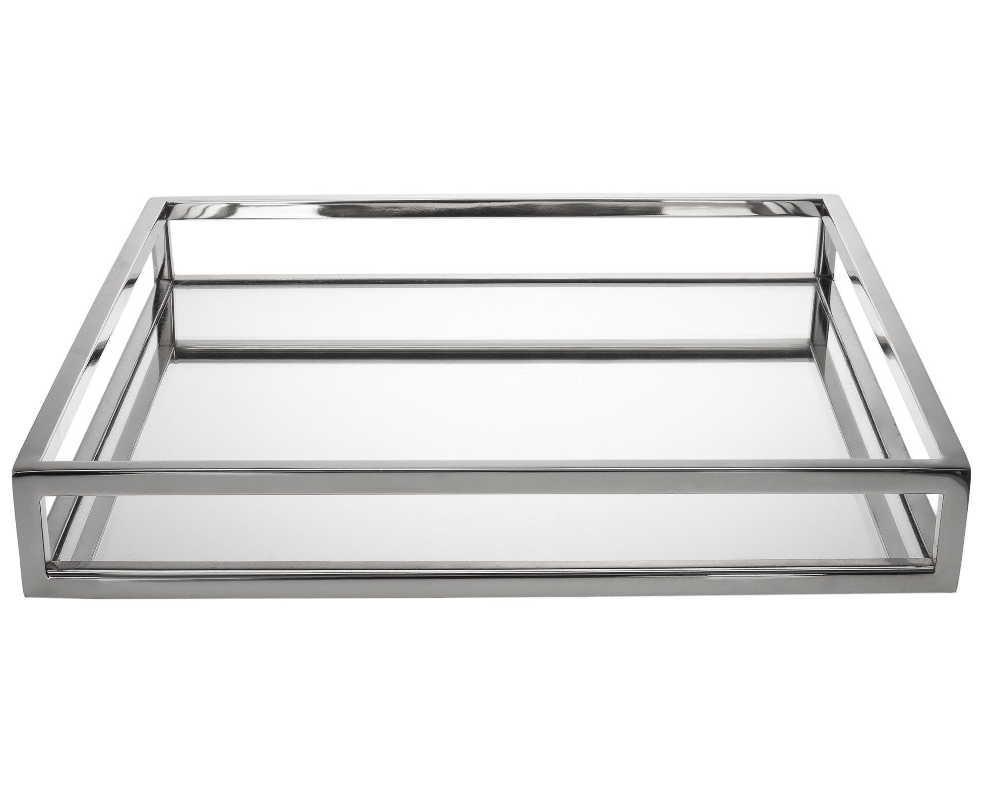 14" White and Silver Square Metal Serving Tray