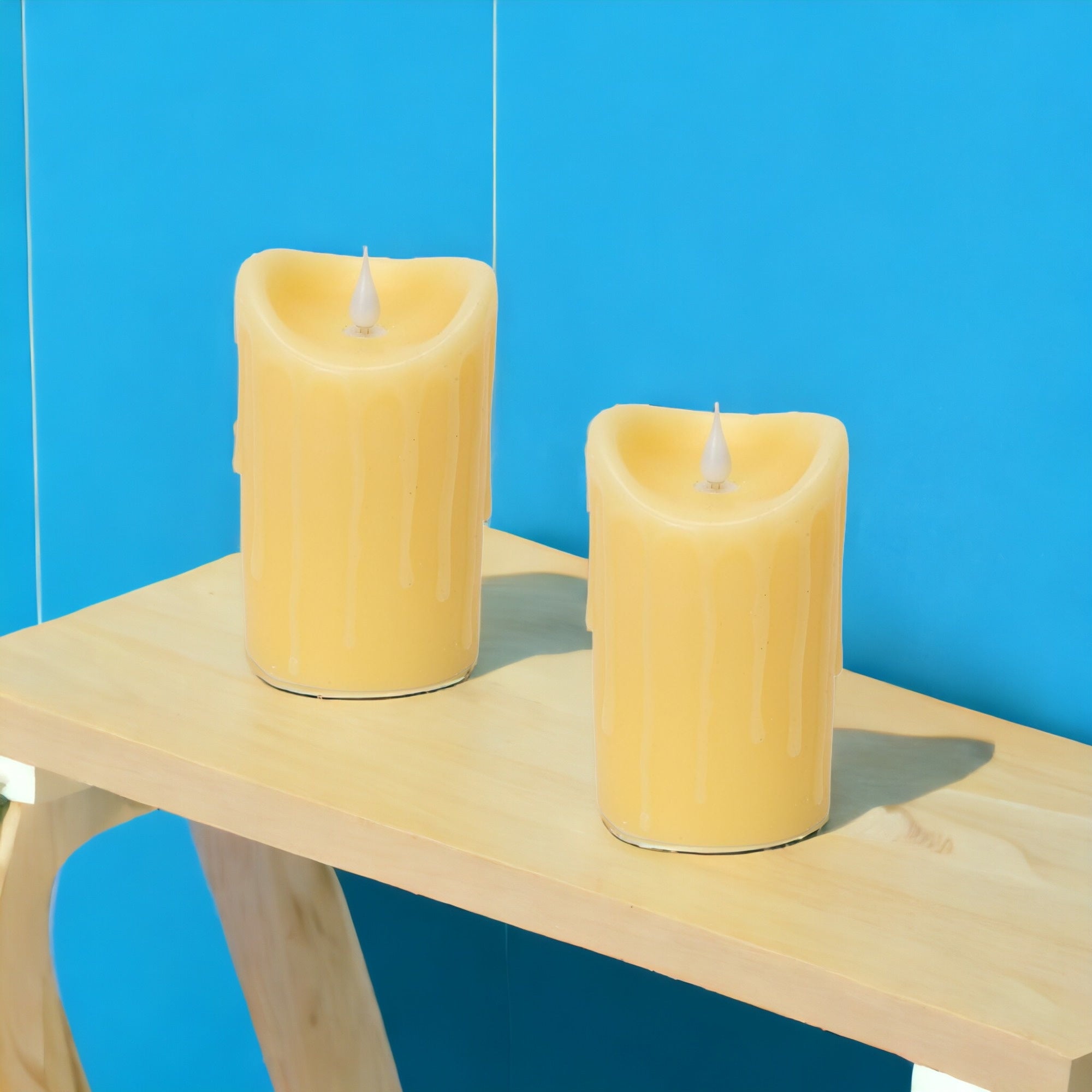 Set of Two Yellow Flameless Pillar Candle