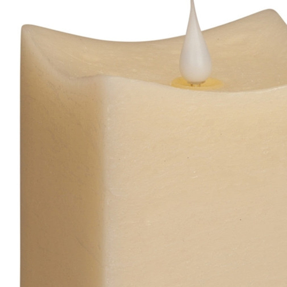 Set of Two Beige Square Flameless Pillar Candles