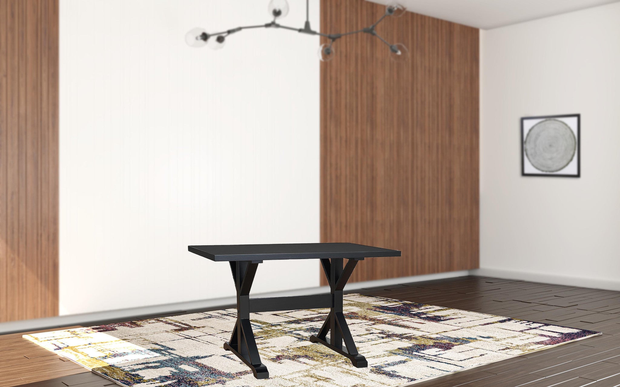 48" Black Solid Wood Trestle Base Dining Table