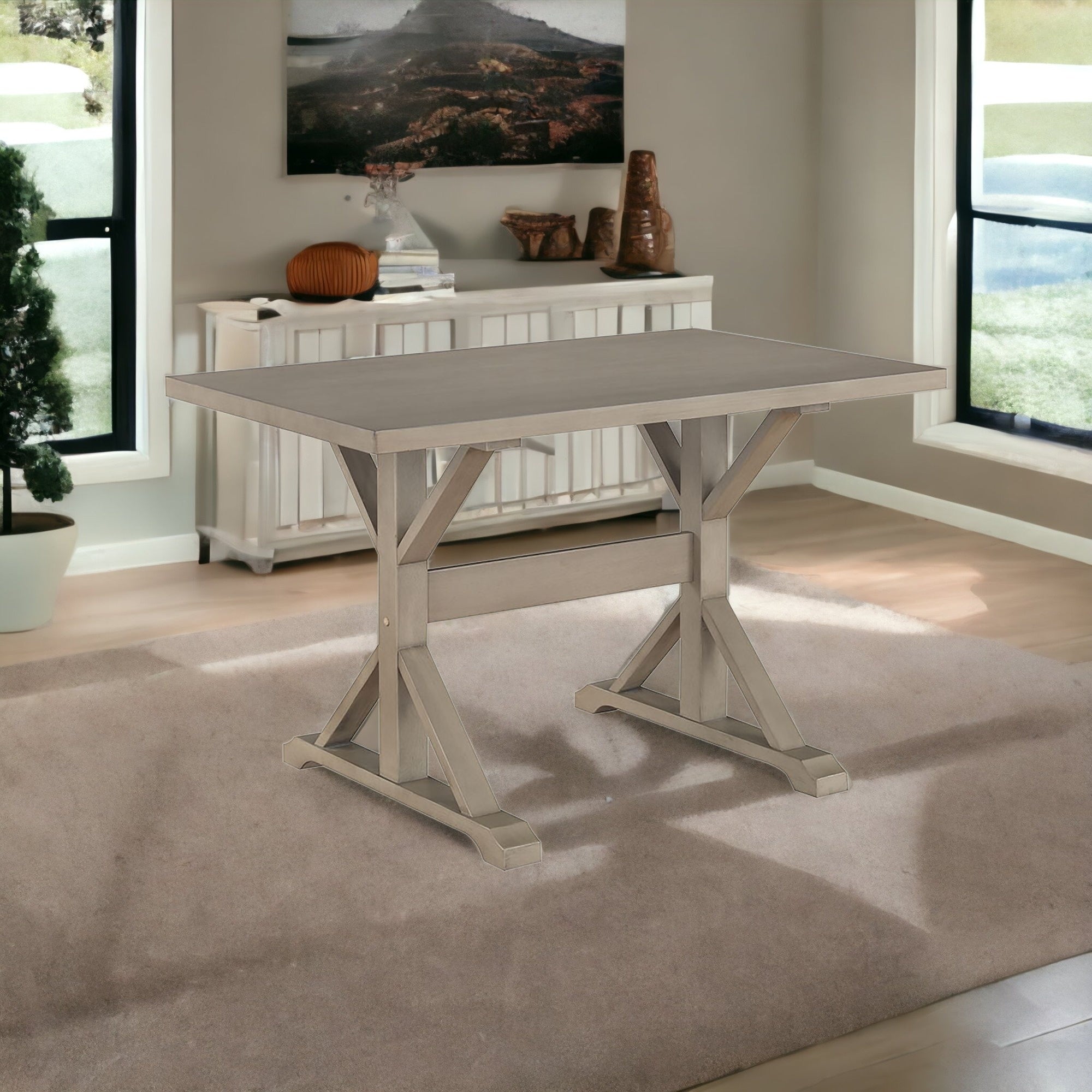 48" Gray Solid Wood Trestle Base Dining Table