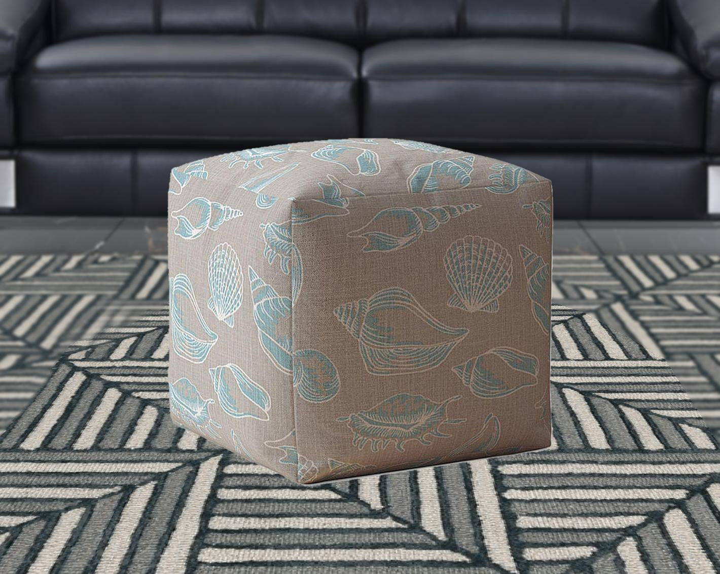 17" Blue Canvas Animal Print Pouf Ottoman